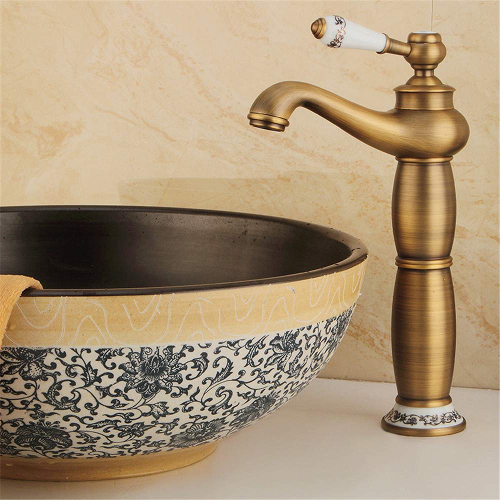Vintage w pełni miedziany kran łazienkowy z ceramicznym uchwytem retro umywalka artystyczna bateria do podwyższonej sceny umywalka mieszacz ciepłej wody z napowietrzaczem klasyczny design dla