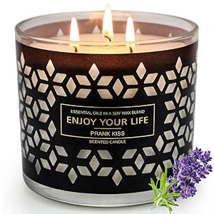 Scented Candle 3 Wick, Large Jar Candle with Lid 14 oz Soy Wax Essential Lavender Wood for Home Fragrance Gift Set for Her, Home Decor Up to 75 Hours Aromatherapy for Women Wife Mother Gifts