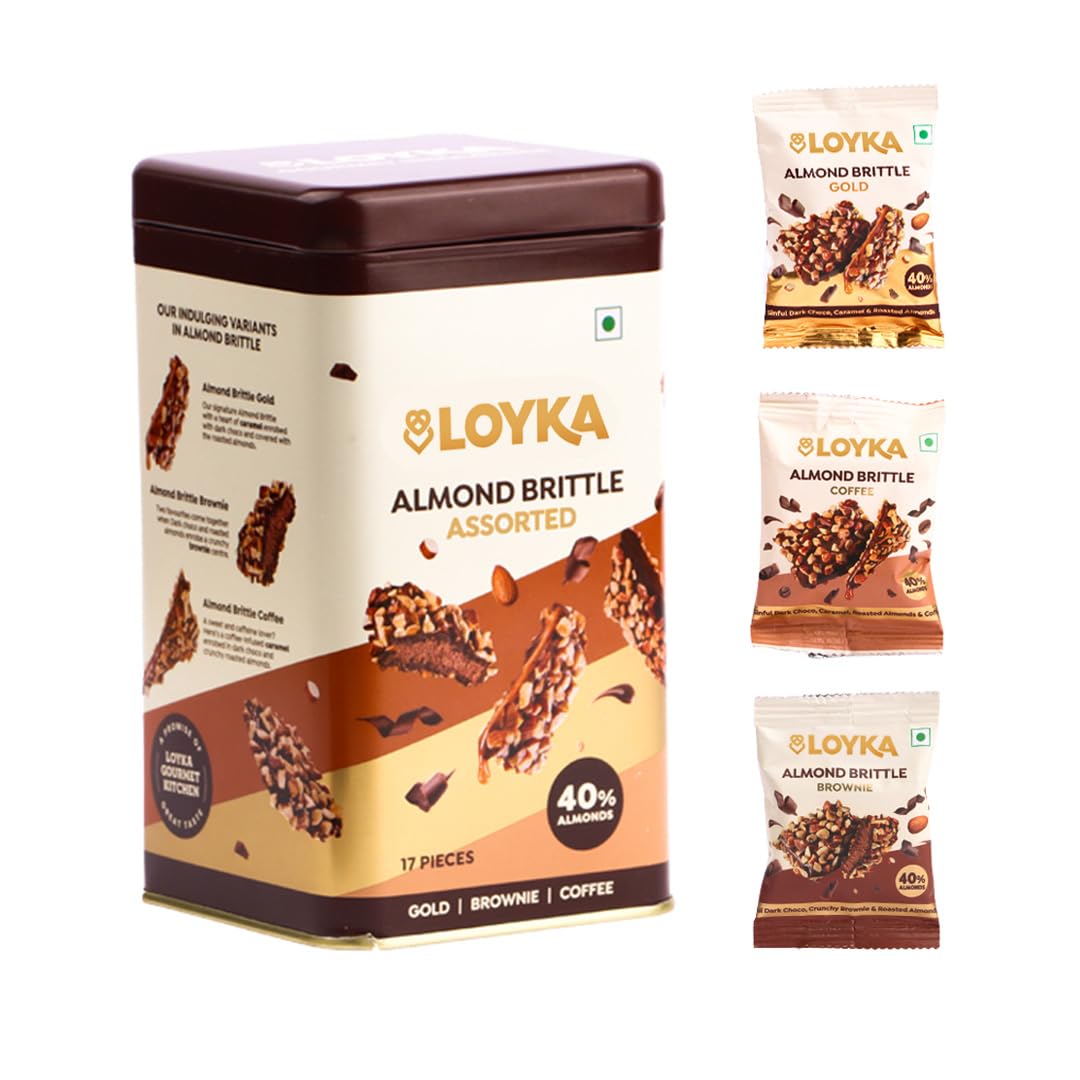 Loyka Almond Brittle Assorted - 17 pcs Reusable Tin Gift Box |Premium Chocolate Gift Hamper | Choco & Nut Dryfruit Delicacy | Roasted California Almonds (40%), Dark Choco & Salted Caramel (B0DF7Z6283) Amazon Price History, Amazon Price Tracker