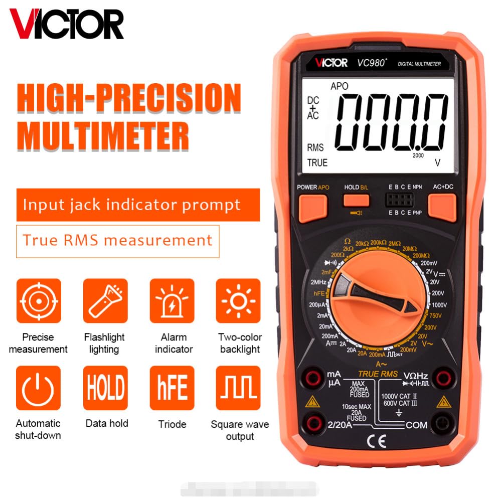 VICTOR VC980+ Digital Multi-Meter 19999 Counts Intelligent Protection Large capacitance and Resistance True RMS Backlight Tester(VICTOR VC980+)