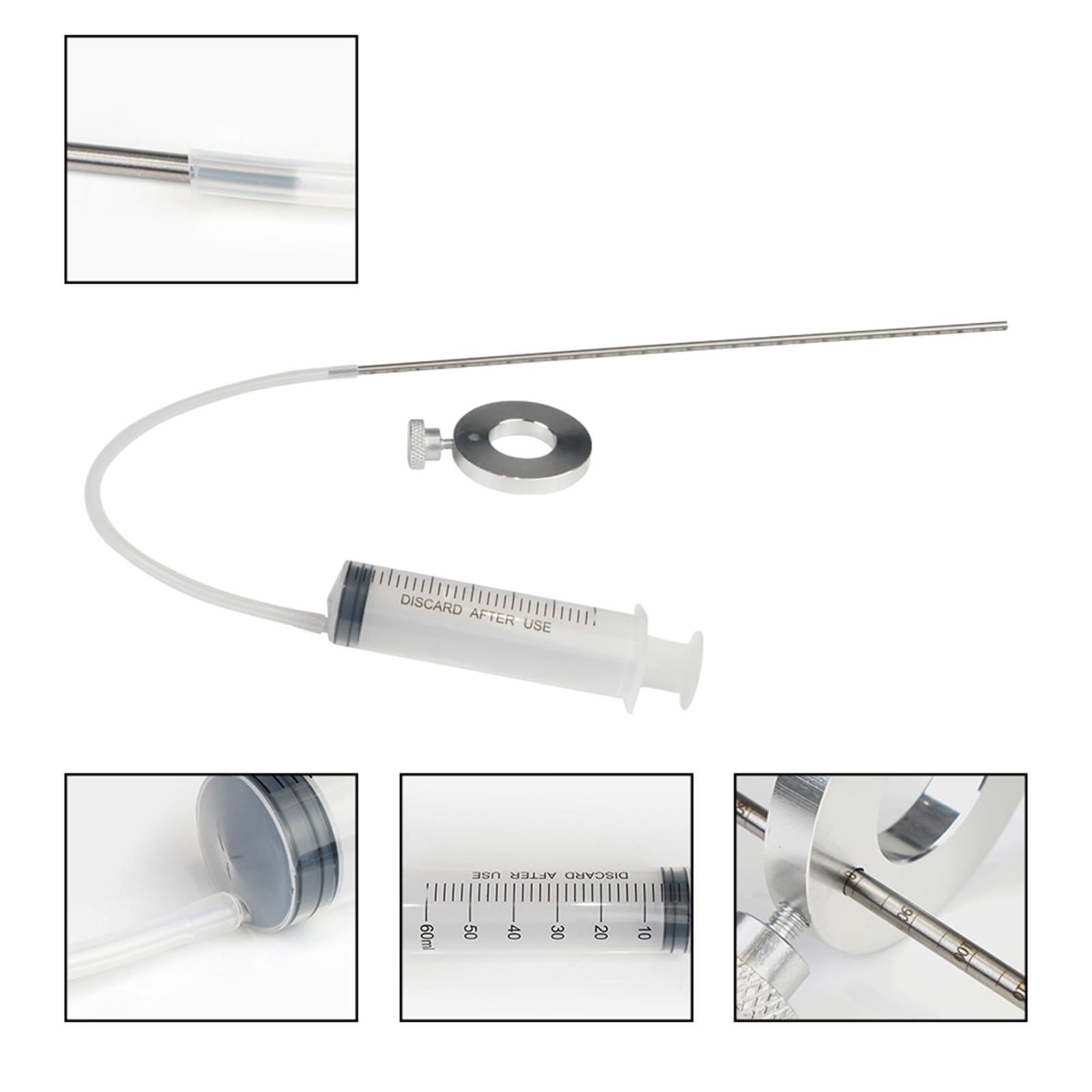 Strumento Livello Olio Forcella Moto - Kit Con Siringa 60ml, Tubo E Anello Regolabile Fino 300mm - Foto 6