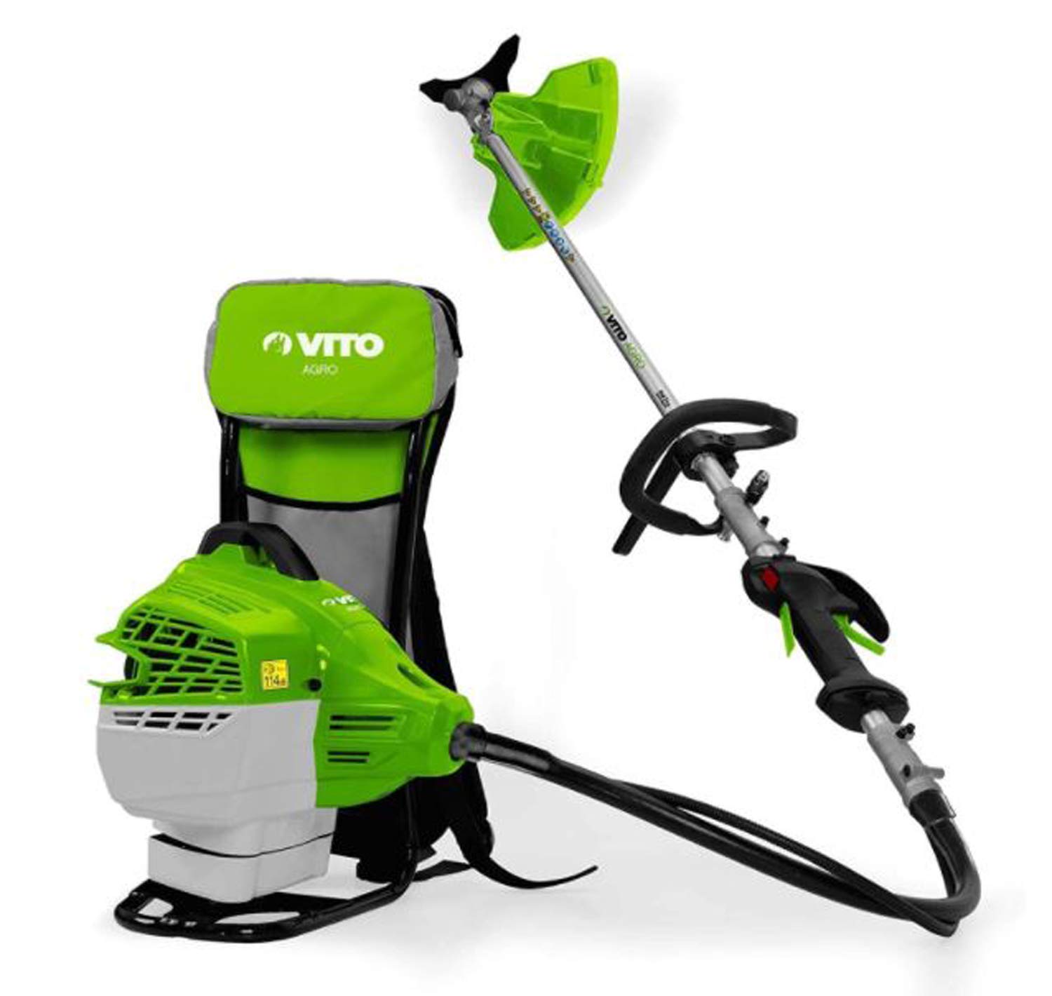 VITO - Débroussailleuse Thermique 47cm³ Coupe 25cm + Lame et fil nylon Réservoir 1L Autonomie 1h30 port dorsal