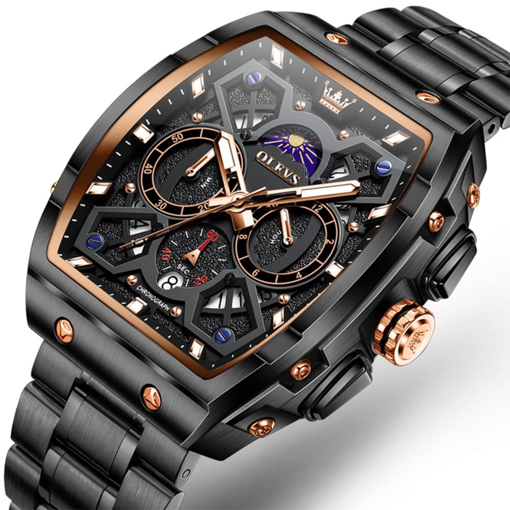 OLEVS - Orologio da uomo con diamanti, impermeabile, luminoso, con quadrante grande dorato, lussuoso, casual, al quarzo, con data, calendario e cinturino in acciaio inox