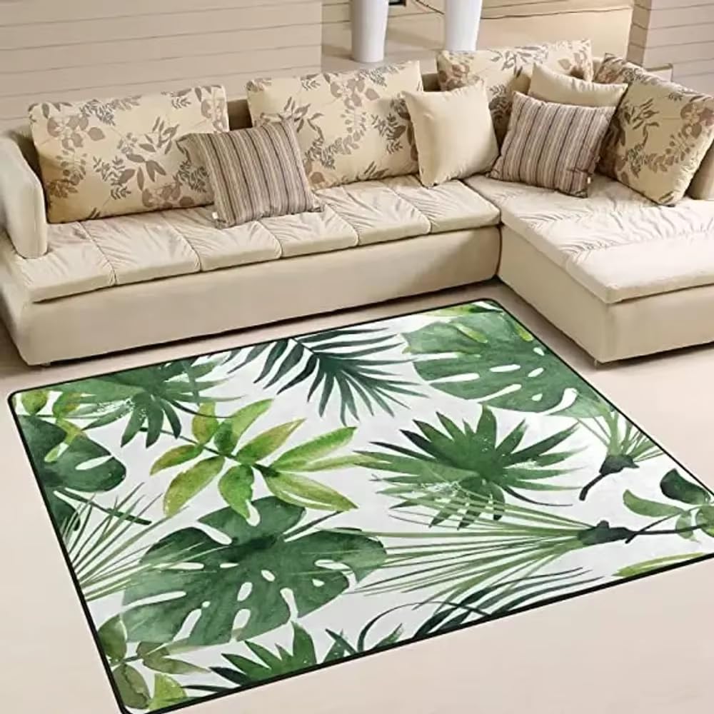 Alfombra antideslizante de hojas tropicales de 90x120 cm ideal para proteger el suelo de la cocina