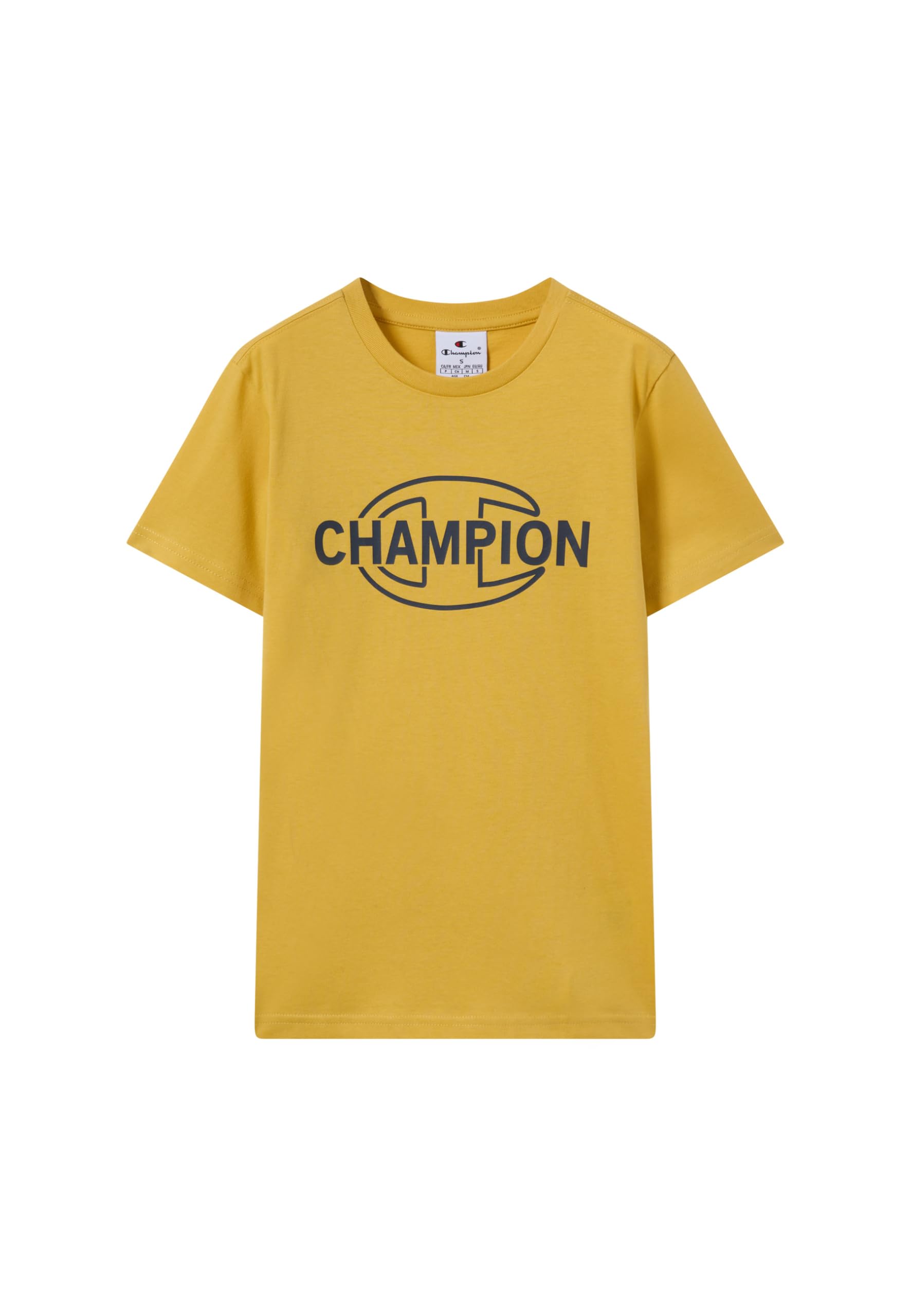 Champion Boys' Short Sleeve T-Shirt, Crewneck, 100% Cotton Organic Jersey, with Graphic Logo, Relax fit Yellow