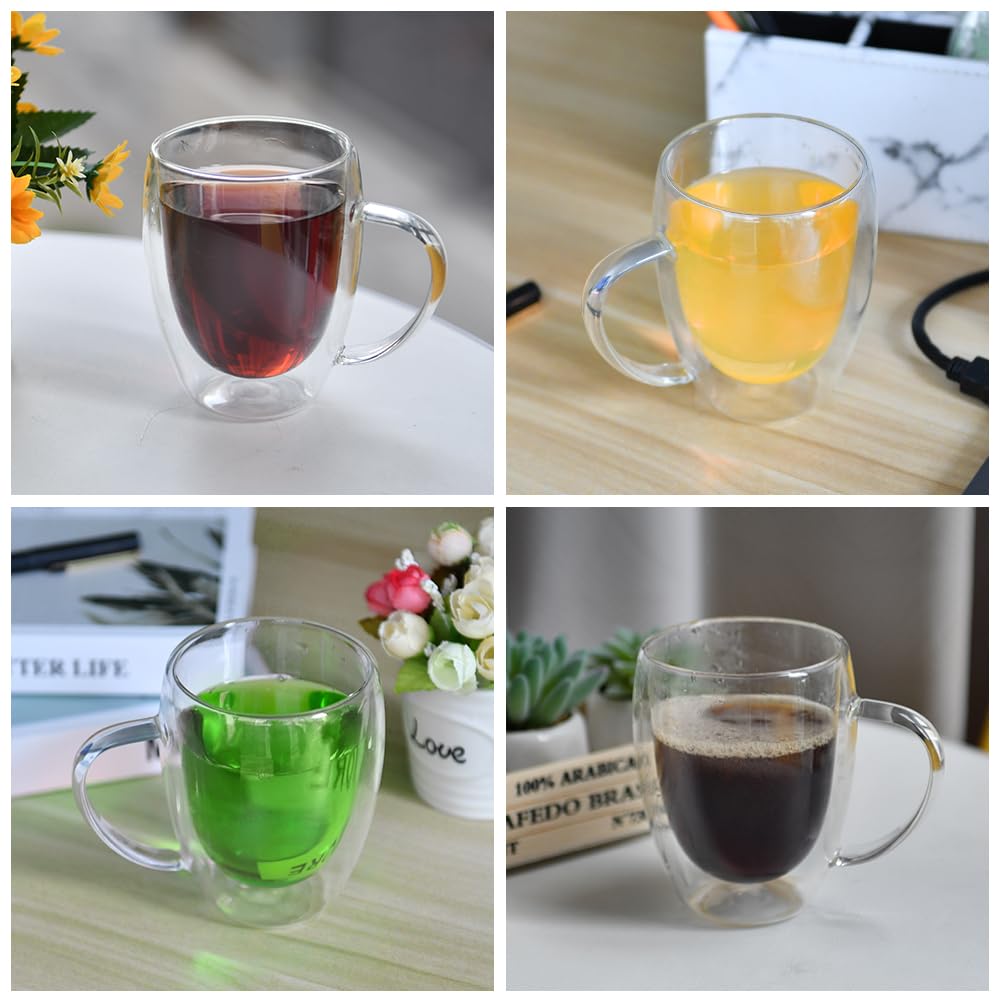 Vicloon Tazza Caffè Doppio Vetro Borosilicato, 2 Bicchieri Espresso Doppia Parete 350 ml, Tazzine di Vetro a Doppia Parete con Manico, Bicchiere Caffè Vetro per Tè, Latte, Cappuccino, Espresso, Succo