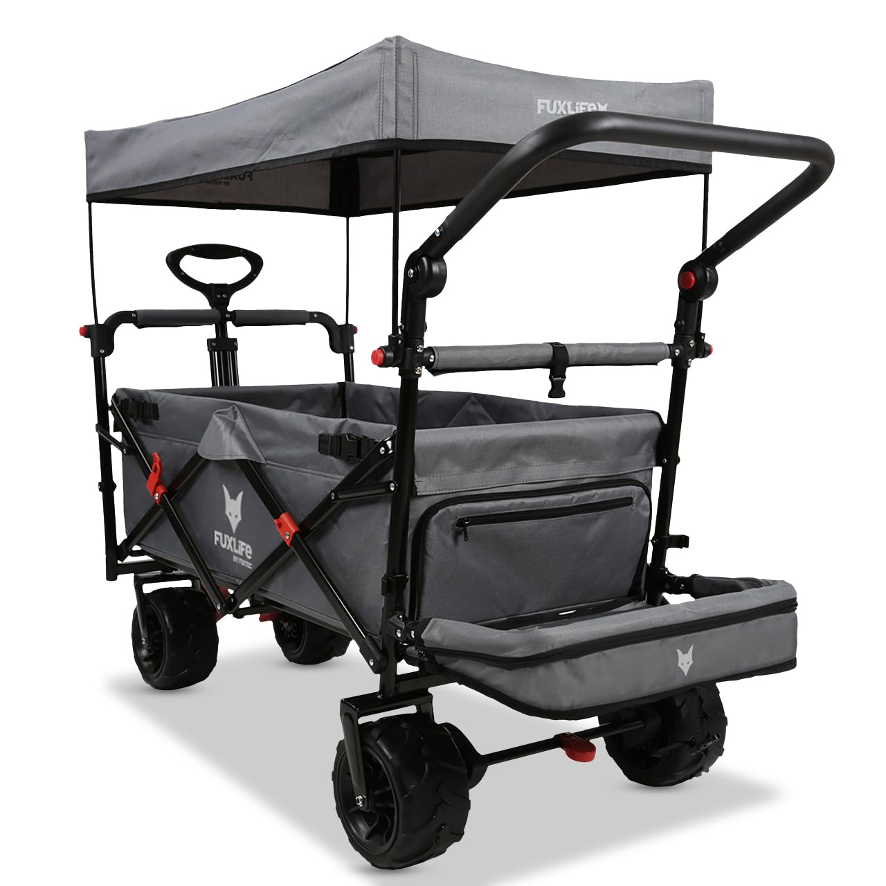 FUXLIFE Carrello da spiaggia FX-CTB800 Grigio - Carrello pieghevole per la spiaggia e il tempo libero - Interno imbottito - Tettuccio parasole - Ruote fuoristrada per sabbia e terreno
