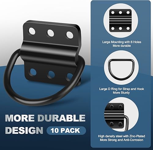 Miniatura 3 de Paquete de 10 anillos en D de acero resistente para amarre de carga, juego de ganchos de anillo en D con fuerza de rotura de 4500 lb para uso en