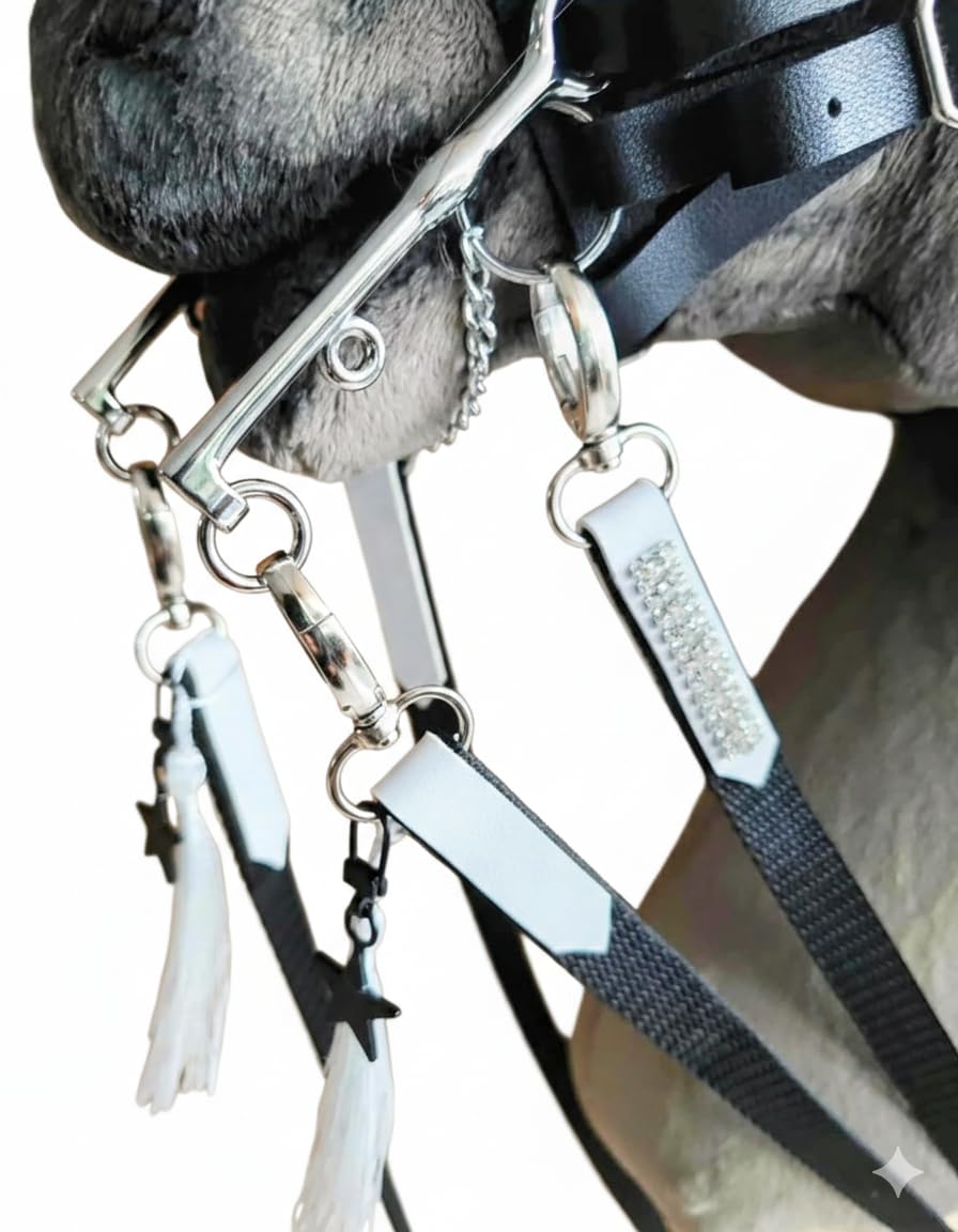 Generisch Hobby Horse Trense Kandare, negro, sin caballo, solo accesorio para hobbyhorsing, accesorio para caballos de juguete, trense de juguete, trense de juguete