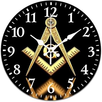 Modern Silent Wall Clock, Gold Freemason Freemasonry Masonic Noiseless Large Decorative Clock for Home Office, 30cm/11.8in
