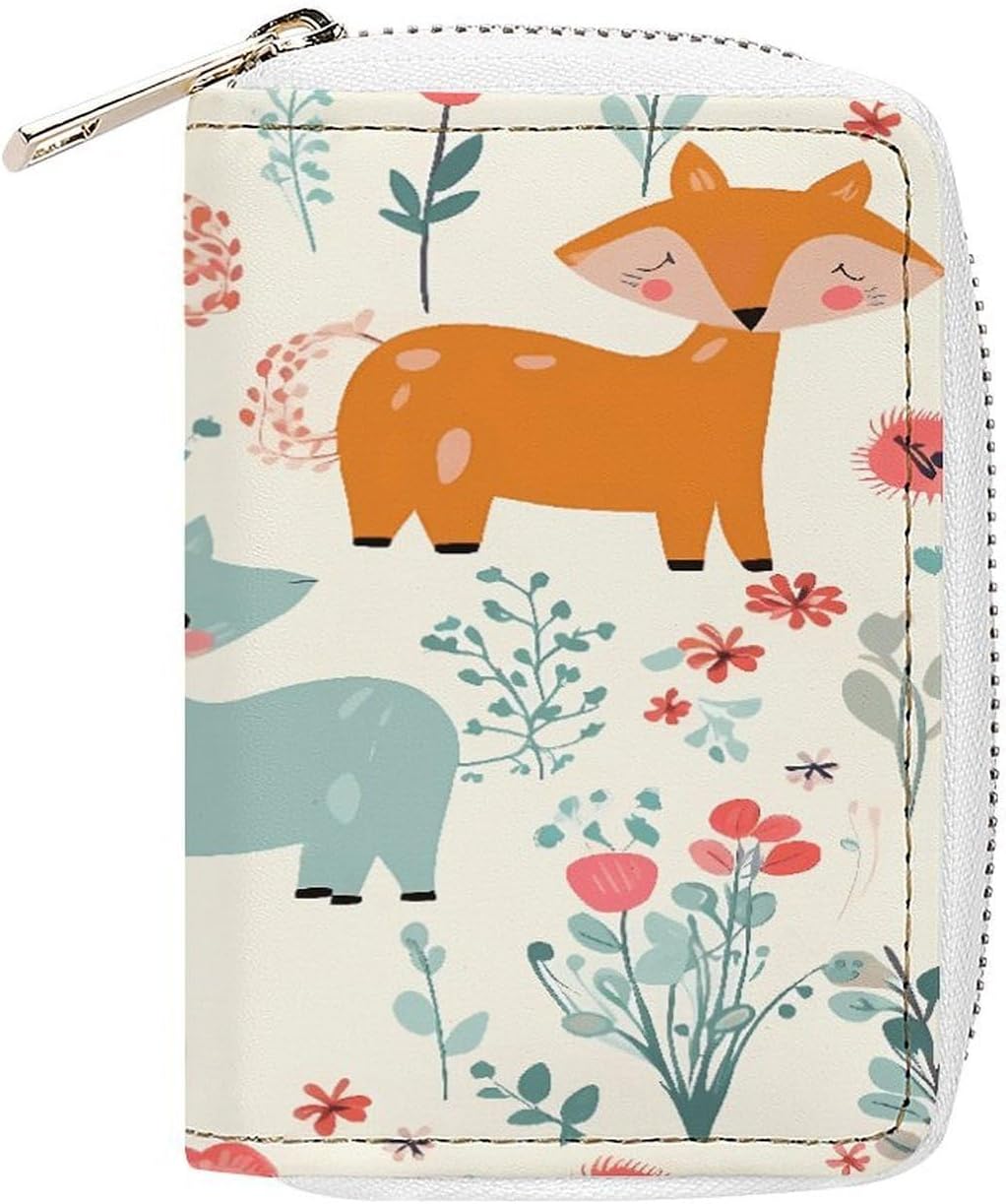 Cute Floral Animal Pattern Card Holder RFID Blocking,Credit Card Wallet for Women And Men,Card Case Organizer Bag with Zipper