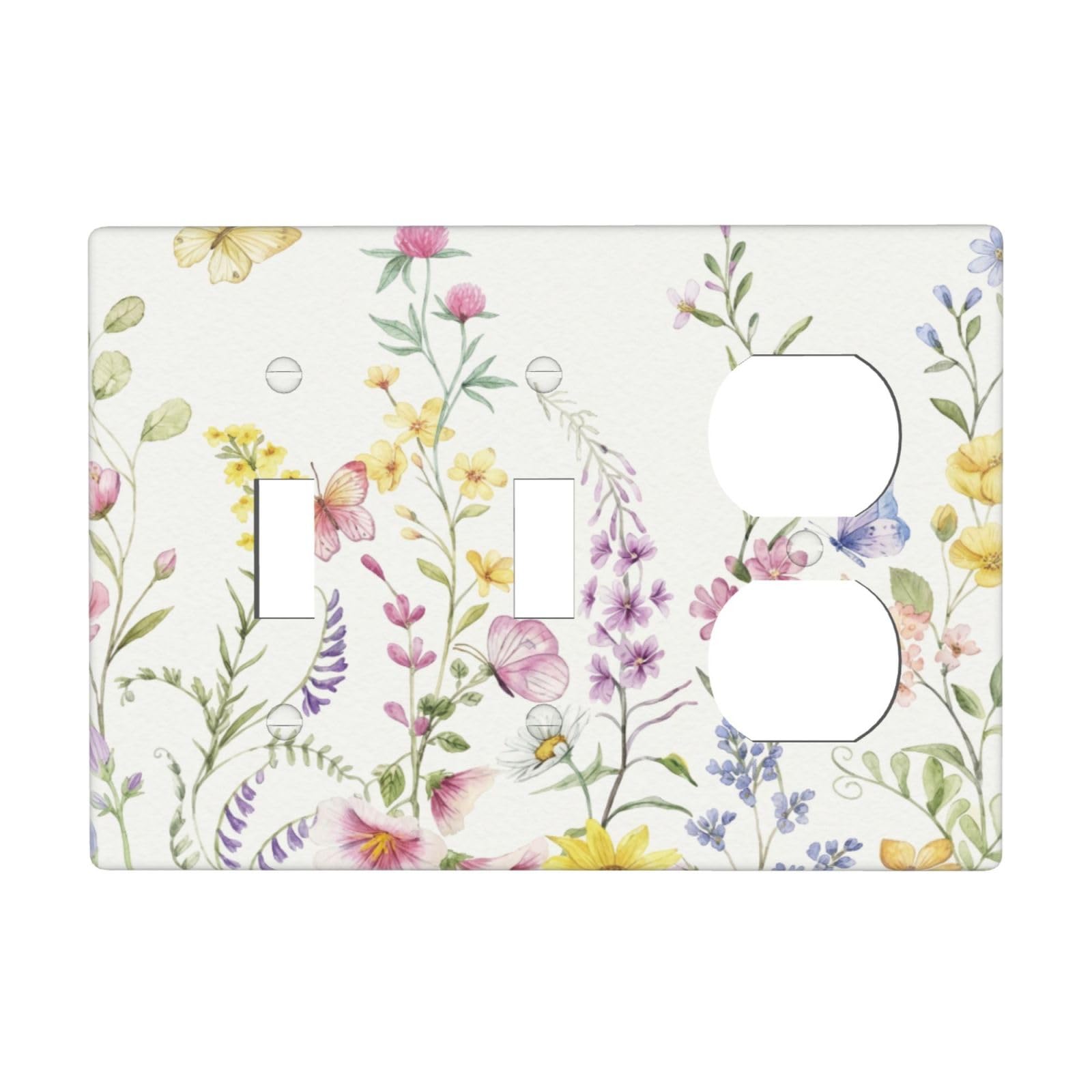 Colorful Vintage Floral Rustic Wild Flower 3 Gang Combination 2 Toggle 1 Duplex Receptacle Outlet Covers Light Switch Cover Combo Wallplate Decorative Faceplate