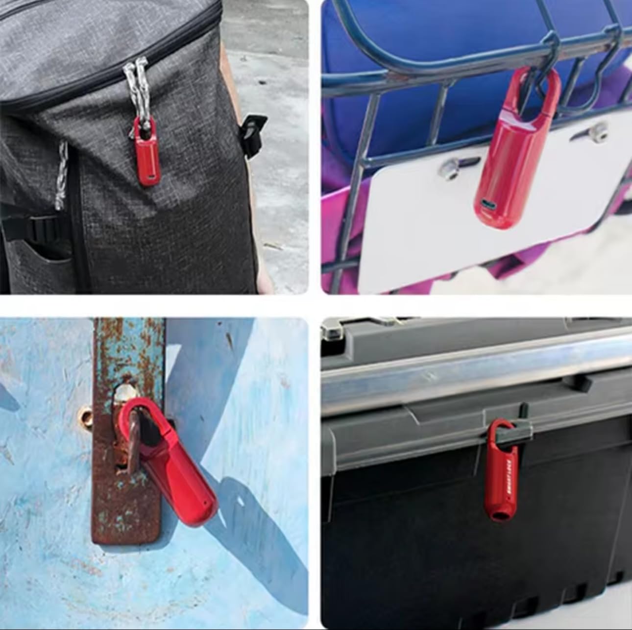 cadena à empreinte digitale, verrou biométrique étanche et rechargeable USB, mémorise 10 empreintes,pour casier d'école, valise, bagage, salle de sport, armoire professionnelle, porte en fer (ROUGE)
