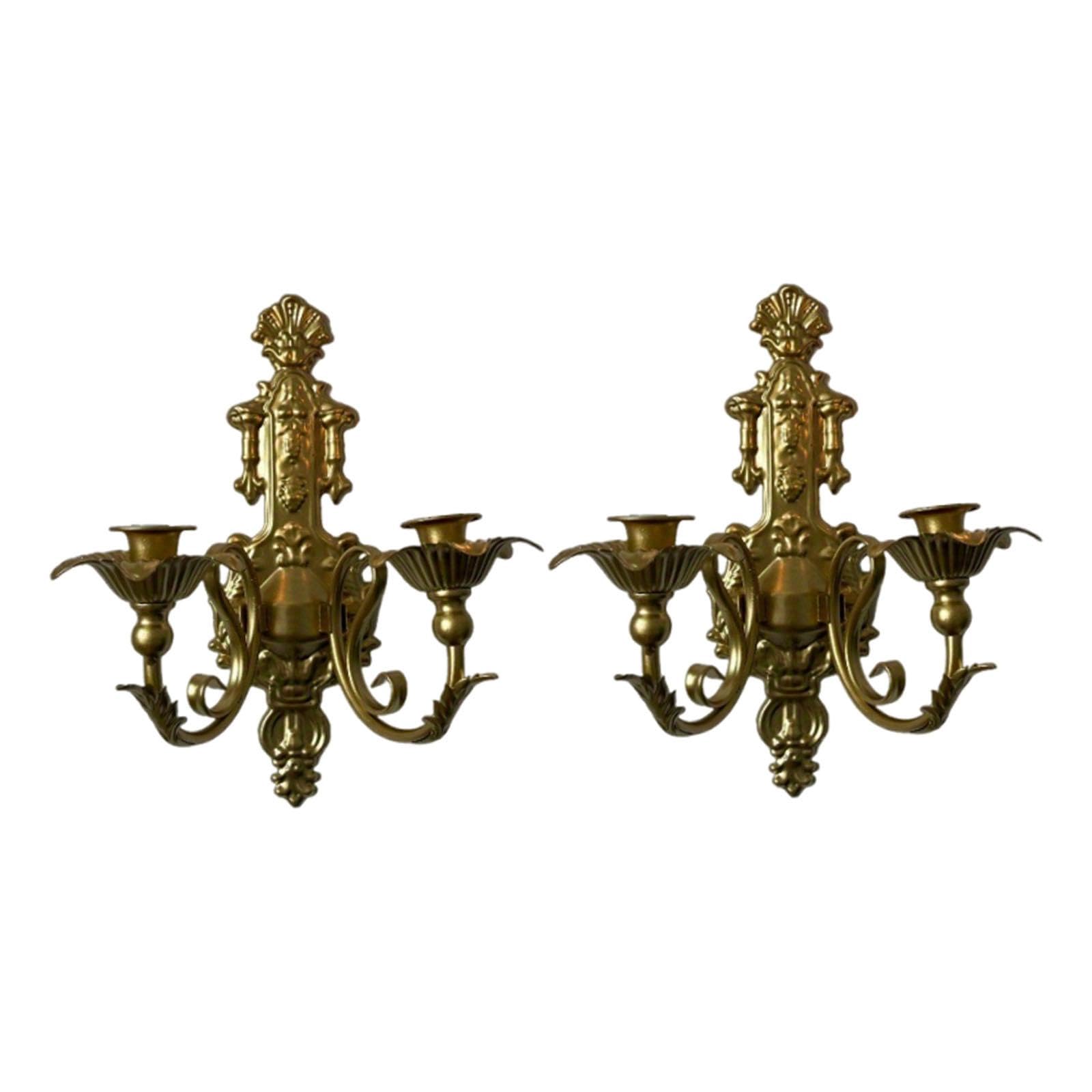 Bougeoirs muraux en fer dorés (lot de 2) pour décoration de salon et fêtes