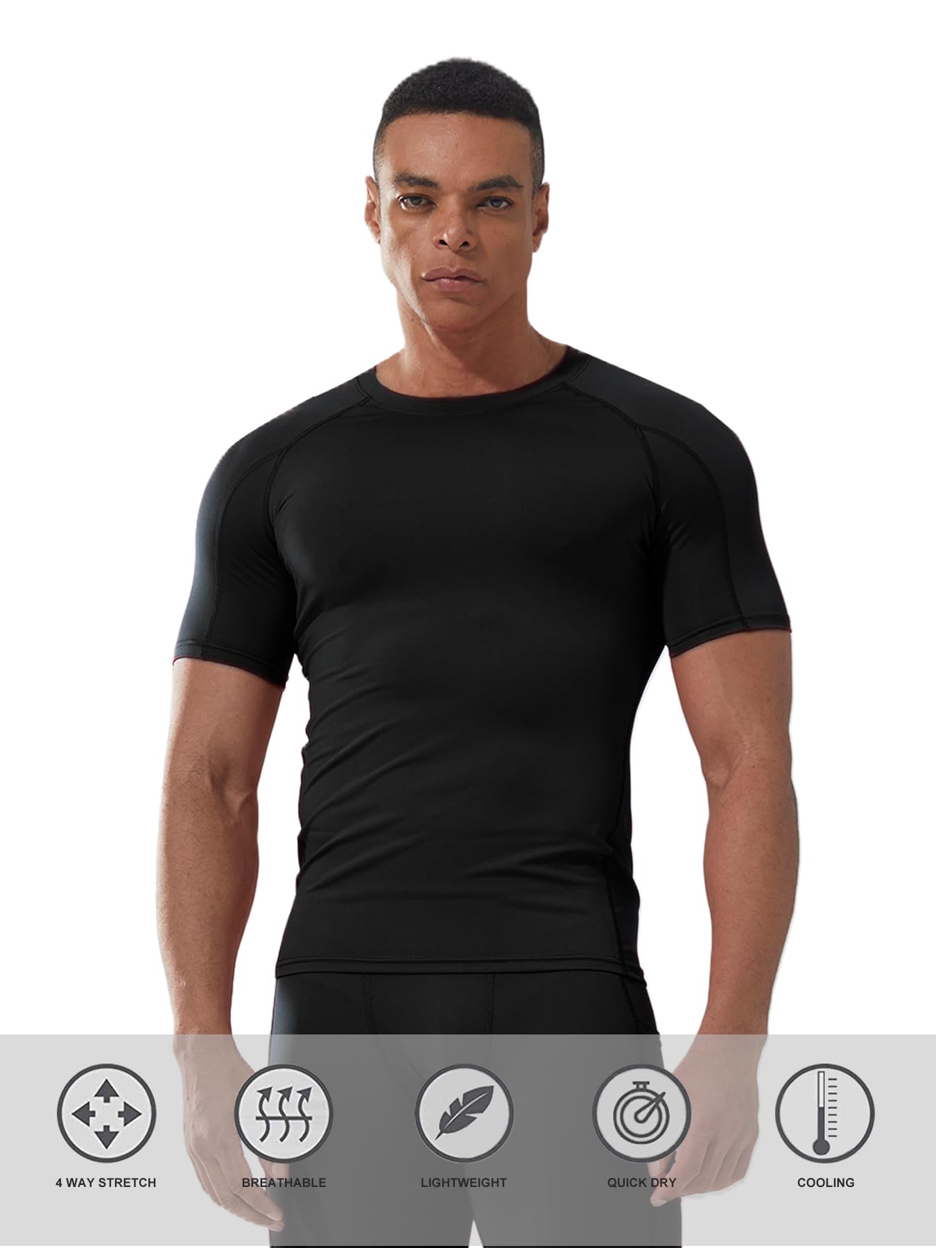 Paquete de 5 camisetas de compresión de manga corta para hombre, camuflaje, secado fresco, deportes, entrenamiento, capa base, camiseta interior