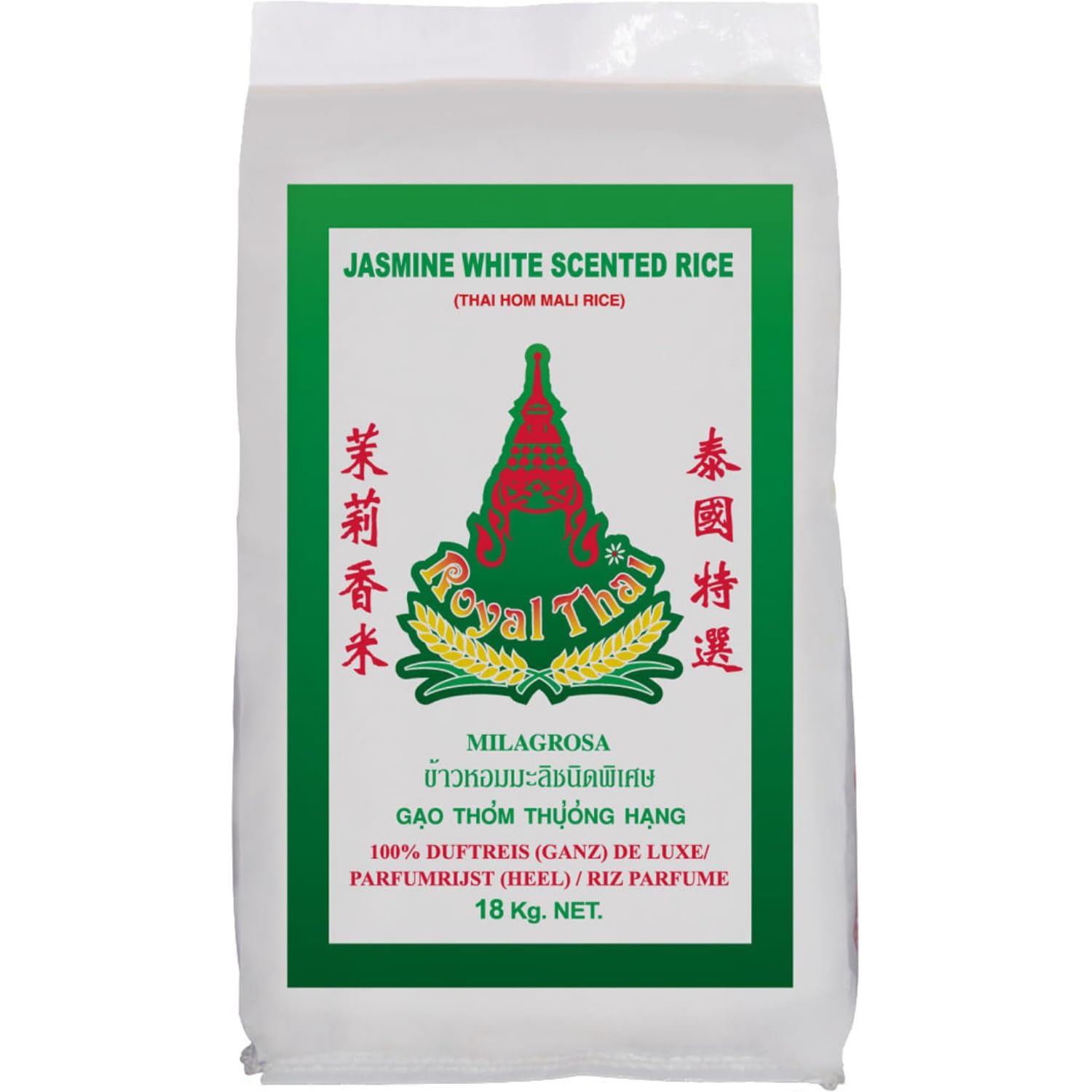 Royal Thai Rice ryż zapachowy jaśminowy, długoziarnisty 18 kg – jakość premium z Tajlandii, 100% naturalny ryż | idealny do potraw z woka, kuchni azjatyckiej i dodatków z naklejką Kajal