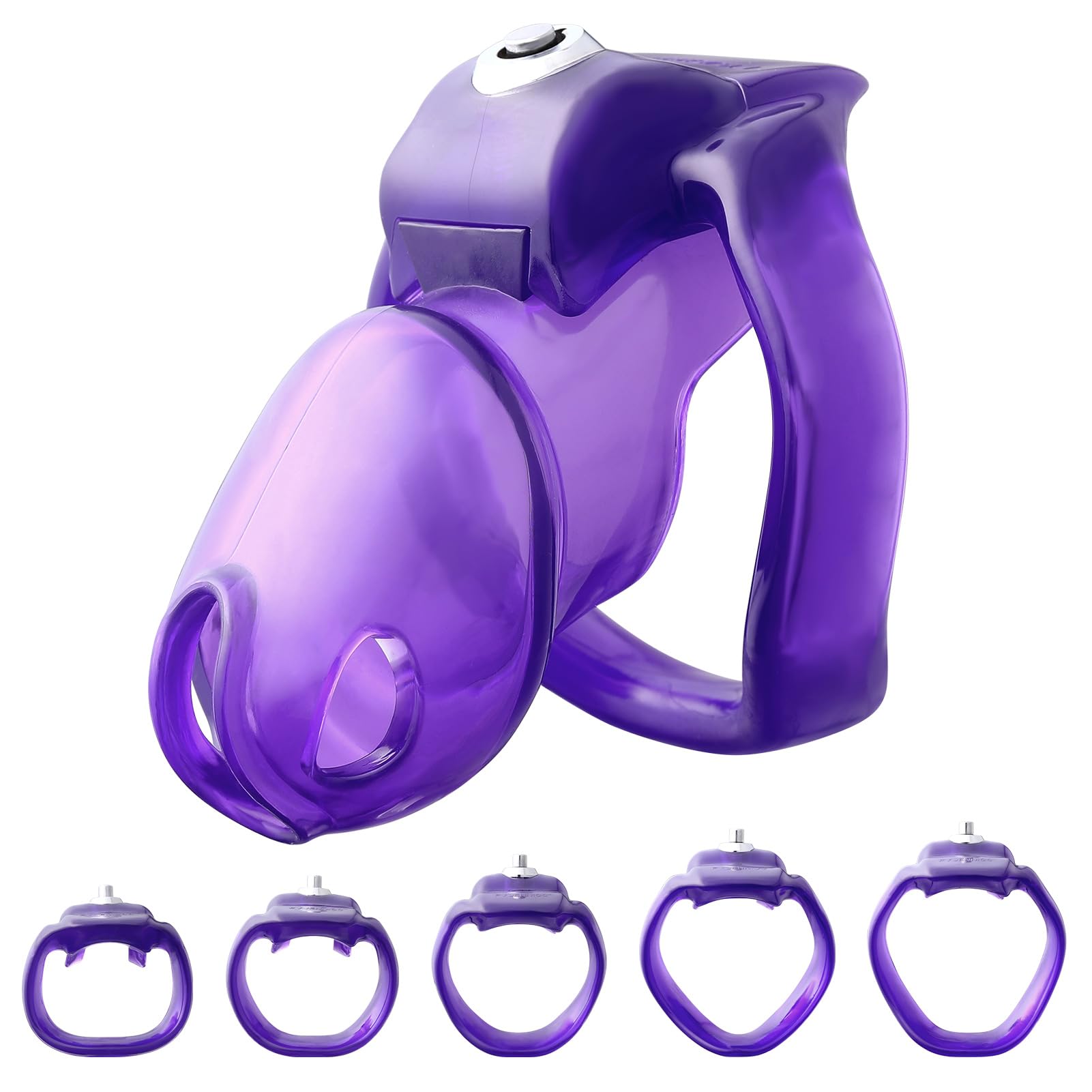 HT-V5 Male Chastity Cage - Lightweight Resin Male Chastity Cage with Click&amp;Lock Key | Ergonomic Design| Bondage Gear &amp;Adult Sex Toy for Men – Includes 5 Ring Sizes (Purple, Standard)