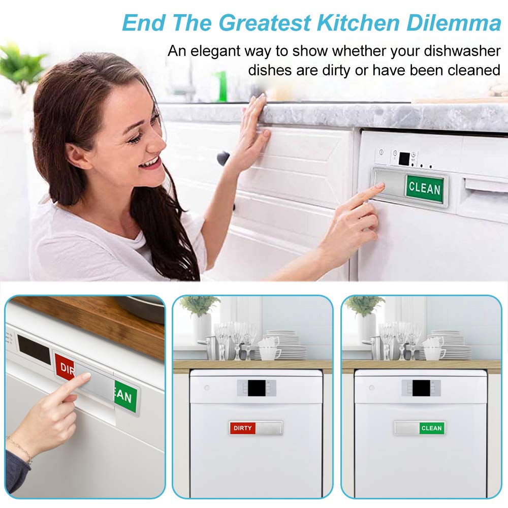 BUZIFU Dishwasher Magnet Clean/Dirty Sign Magnet-Schild für Geschirrspüler Spülmaschine sauber/schmutzig Zeichen Geschirrspüler-Magnet Klebeschild Acryl-Küchenhelfer Schilder mit Schiebefunktion