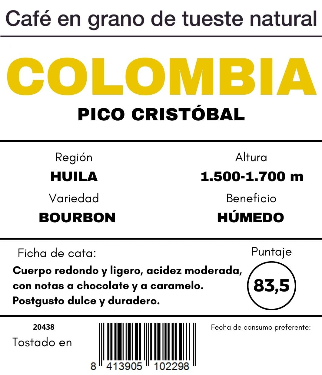 Cafés El Criollo | Origen Colombia | Café en GRANO de Especialidad 1Kg | 100% Arábica | Specialty Coffee 83,5 puntos SCA | Tueste Natural y Artesanal | Finca Pico Cristóbal | Pack 4x250g 1kg