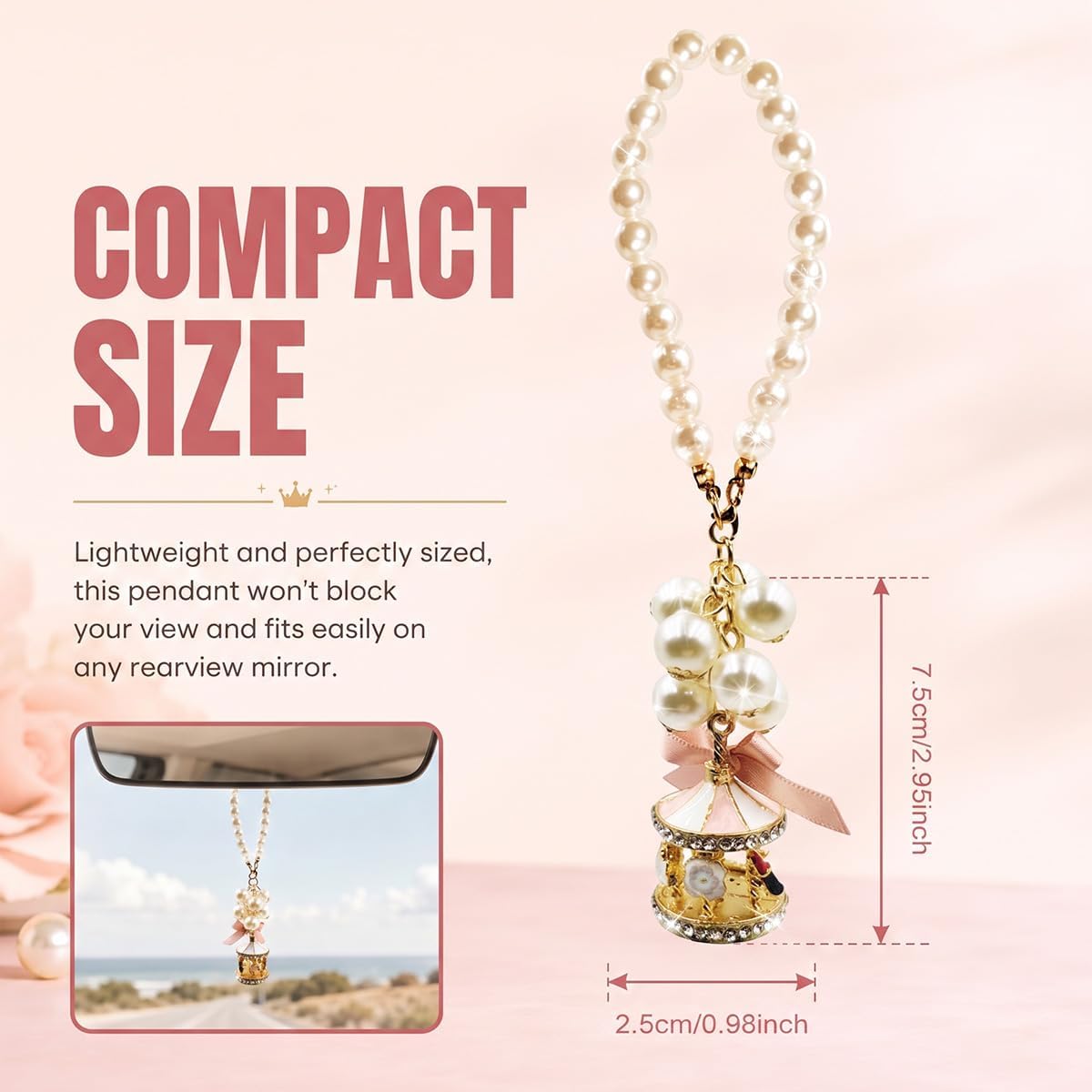 Bling Rear View Mirror Hanging Accessories, PinkWhite image 2