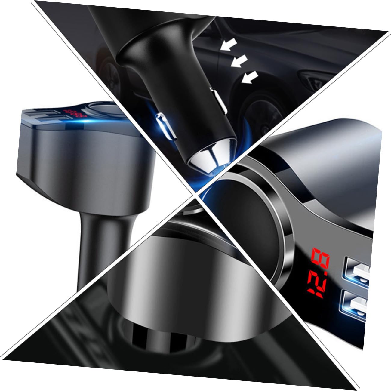 Angoily Caricabatterie Rapido per Auto Doppie Porte USB Dispositivo di Ricarica Intelligente Display LED Digitale Facile da Leggere Costruzione in Metallo Resistente all Usura