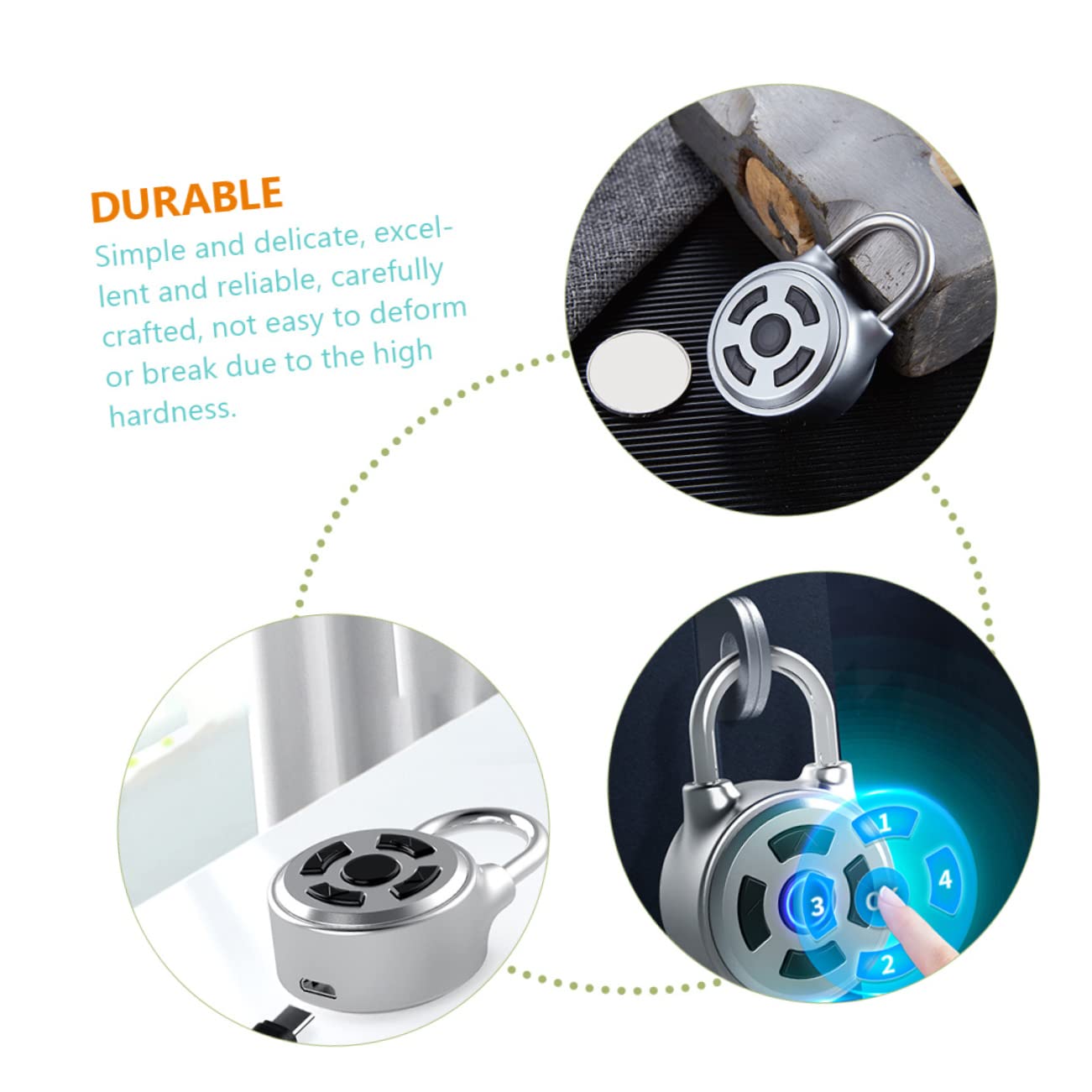 Candado Inteligente Inalámbrico para Taquilla, Botón y Aplicación | Diseño Sencillo y Fiable , y Acero Inoxidable Aleación de Zinc Color Plata Resistente al Desgaste y Corrosión