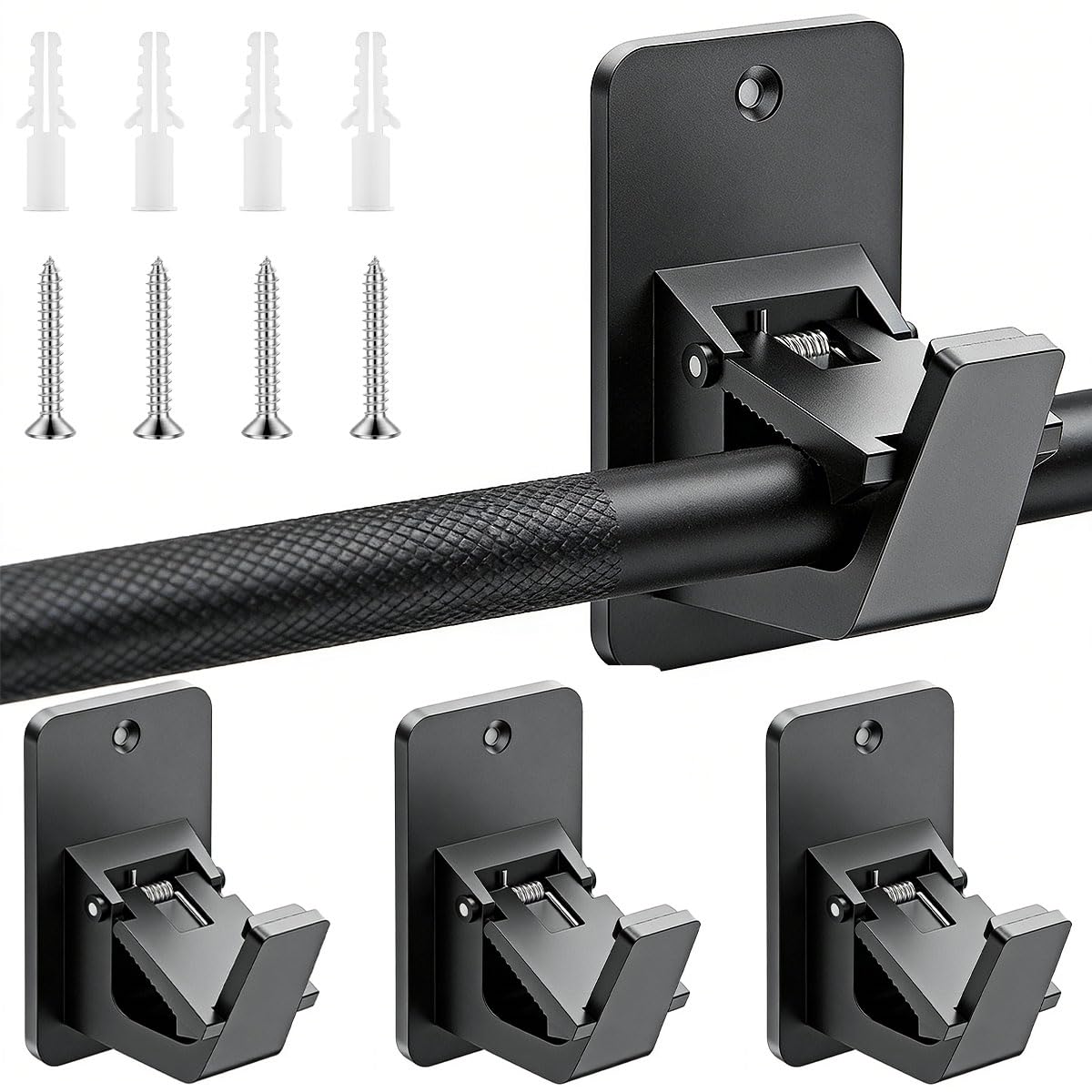 Vurixfo 4 Pcs Curtain Pole Holders No Drilling, Self Adhesive Curtain Hooks Adjustable Rod Bracket No Screws Curtáin Rod Holder Fixing Rods Holder for Home Bathroom Kitchen, Black