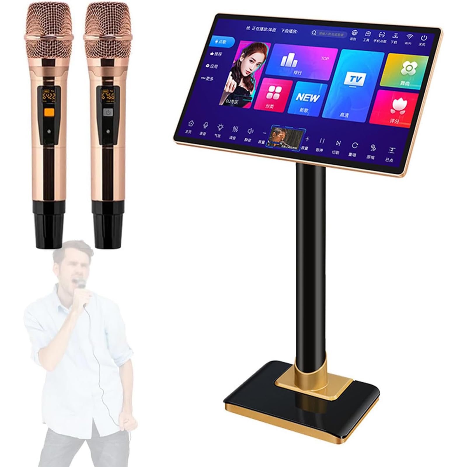 NGARY Karaoke Professionale da 21,5 Pollici, Macchina per Karaoke con Touch Screen Capacitivo, 1,1 Milioni di Brani Scaricabili dal Cloud E Supporto per Cambio di 20 Lingue