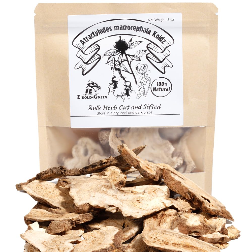 EidolonGreen Atractylodes macrocephala Koidz (Bai Zhu/白术/백술) – Premium Cut Slices for Tea and Cooking | Dried Chinese Herbs, 88/3 Oz