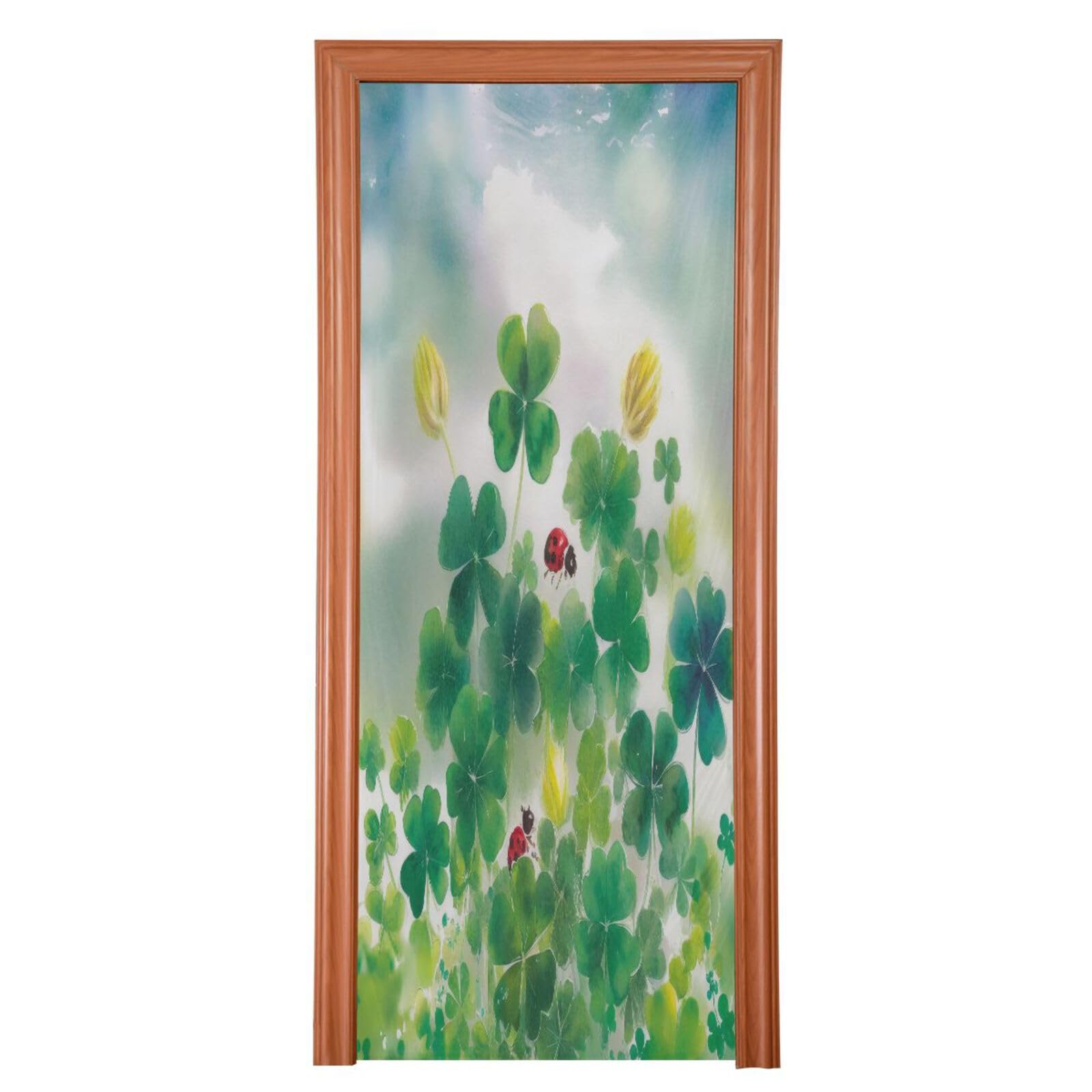 FLildon Green Clovers Watercolor St Patrick's Day Door Cover Decoration, Party Accessory Porch Decor for Festive Ornament Room Door Covers 35 x 79 Inch