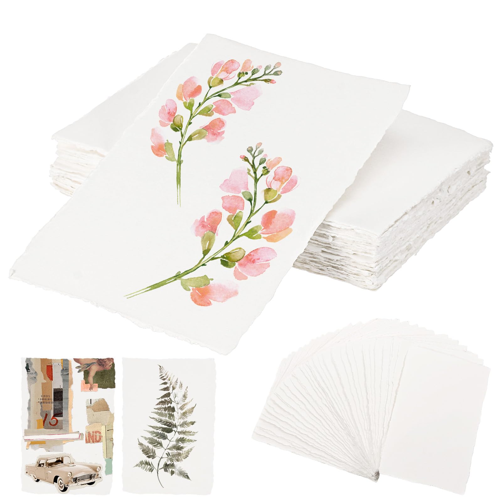 50 Sheet Watercolor Paper 4 x 6inch 300gsm Handmade Deckled Edge Thick Textured Paper for Watercolors Weddings Invitations Cards Crafts(4 * 6 inch)