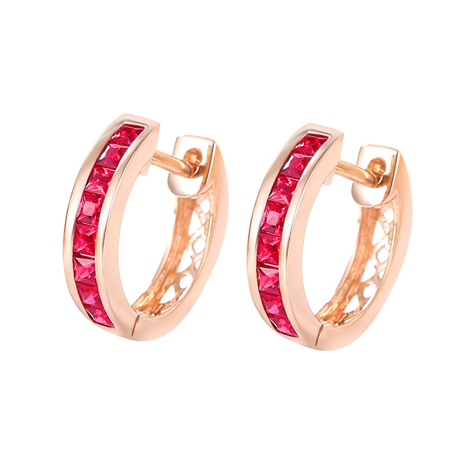 AMDXD Kolczyki vintage różowe złoto 18K 750, 0,58 ct rubinowe kolczyki czerwone Hoop Creole biżuteria do uszu czerwone złoto Au750 prawdziwe złoto biżuteria, 18-karatowe czerwone złoto (750), Rubin