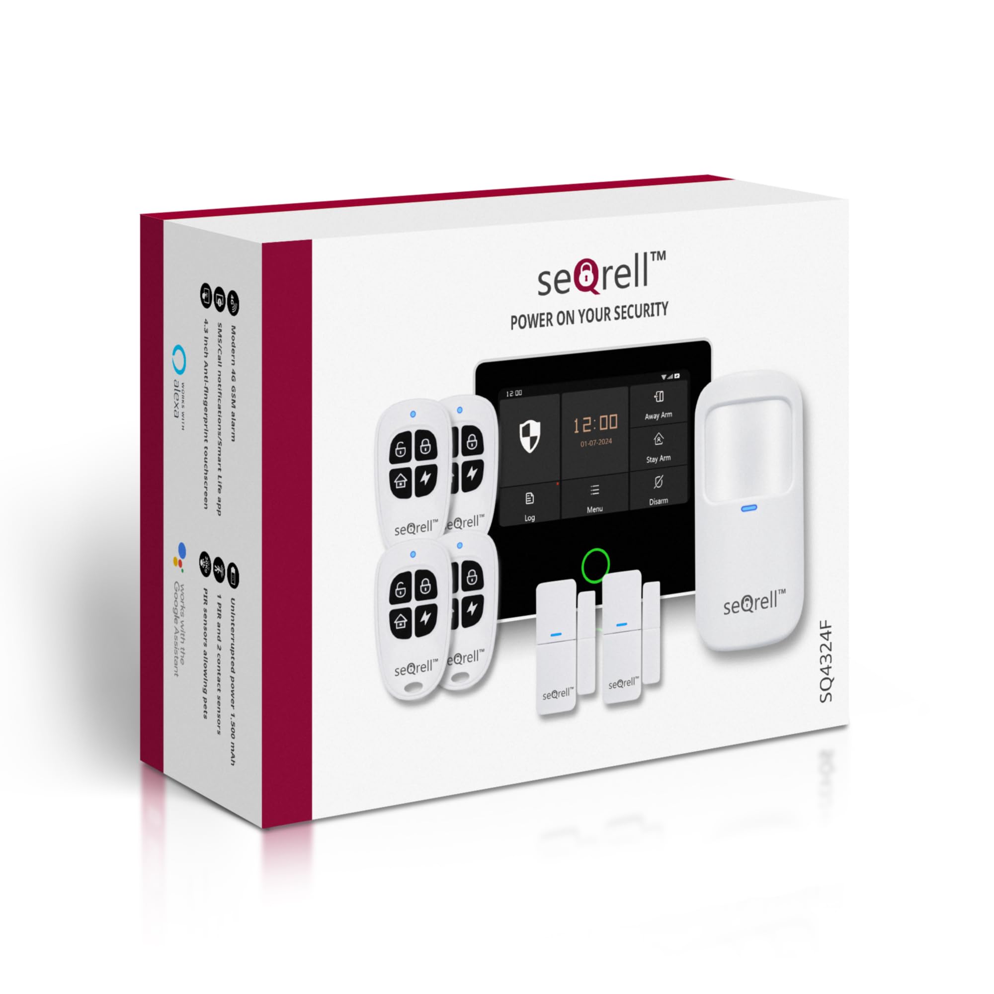 Kit Alarma para Casa gsm 4G e WiFi sin cuotas, Alarma casa con Aviso al movil con Pantalla Táctil y Batería de 1500mAh. Funciona con Alexa, Aplicación Tuya Smart Life, SQ4324F