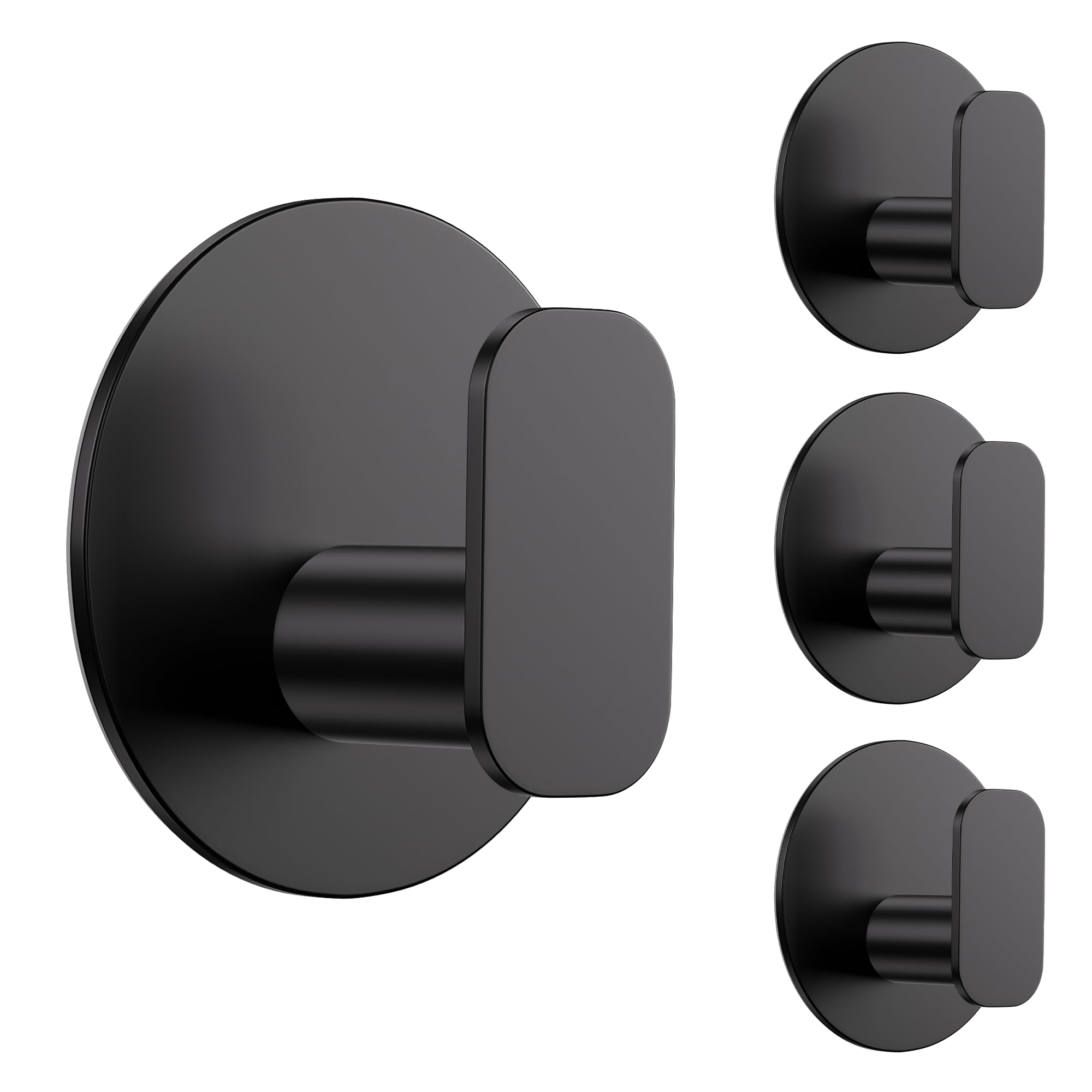 Aikzik 4 Pack Large Self Adhesive Hooks, Over 10kg Load - Stainless Steel Sticky Hook Heavy Duty, Hooks for Hanging Towel, Coat, Tea Towel Holder, Stick on Bathroom, Kitchen, Door and Wall - Black — image 1