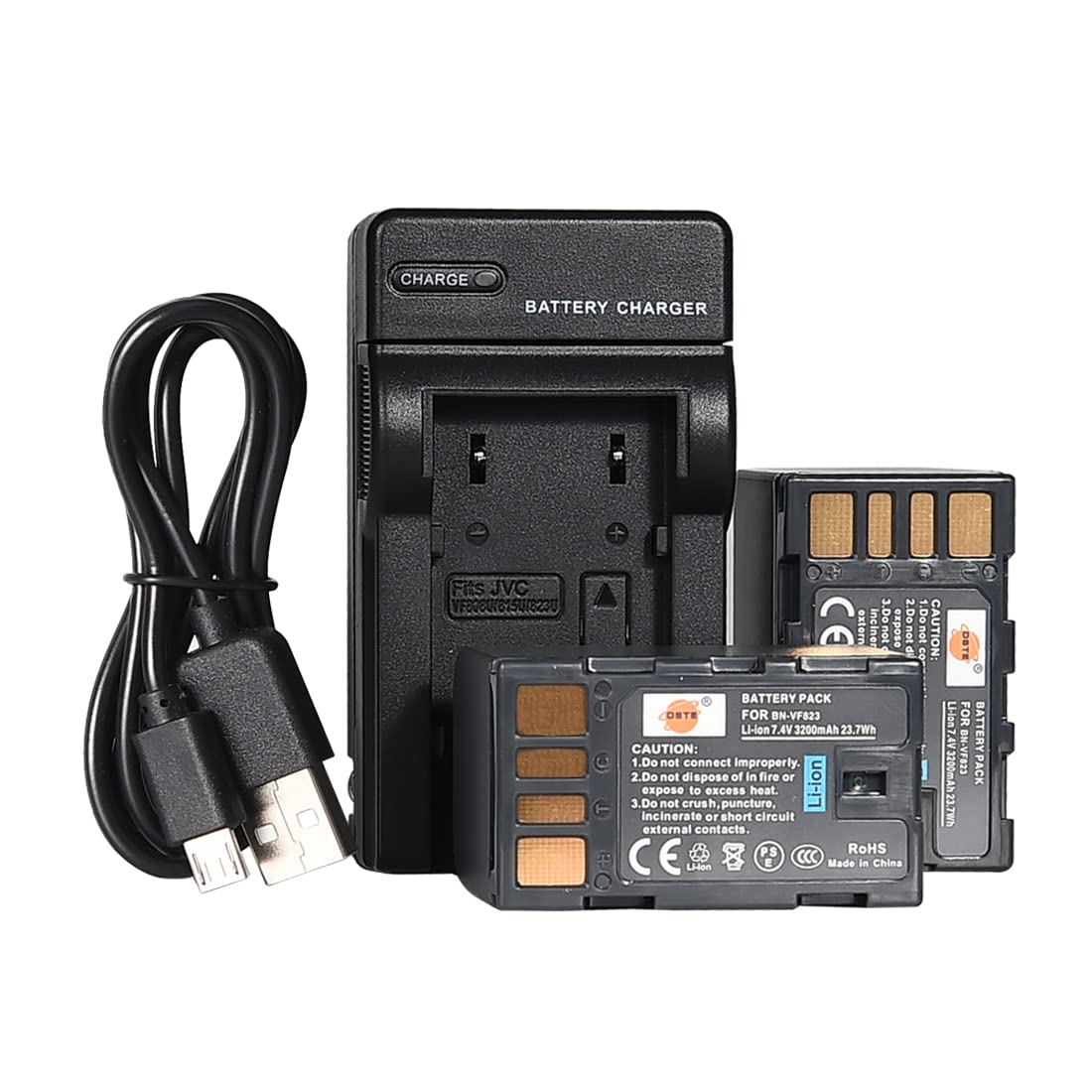 DSTE BN-VF823 Li-Ion Batería (2 Paquetes) Traje y Cargador Micro USB para JVC GZ-MG230 GZ-MG255 GZ-MG275 GZ-MG330 GZ-MG335 GZ-MG340 GZ-MG360 GZ-MG365 GZ-MG430 GZ-MG435