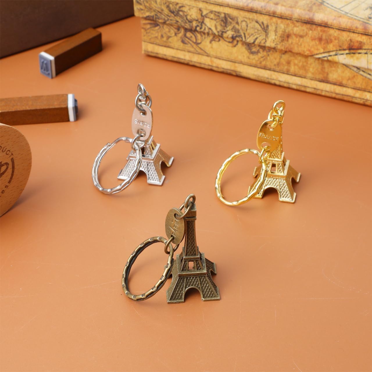 6 Pcs Portachiavi Torre Eiffel in stile retrò in metallo