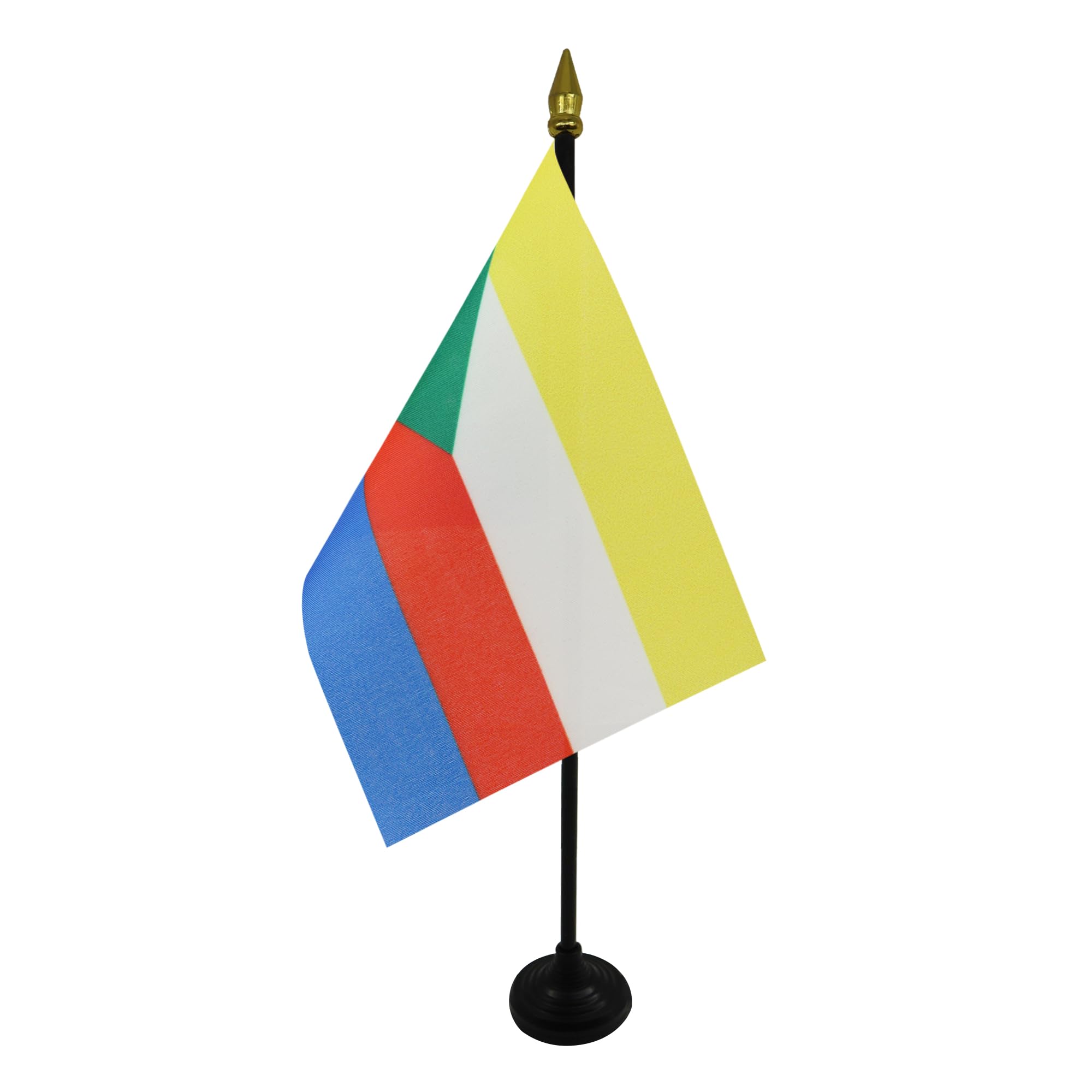 AZ FLAG, Comoros Table Flag 4'' x 6'', Comoran Mini Desk Flag 100% Polyester 15 x 10 cm, Office Mini Banner with 10'' Pole