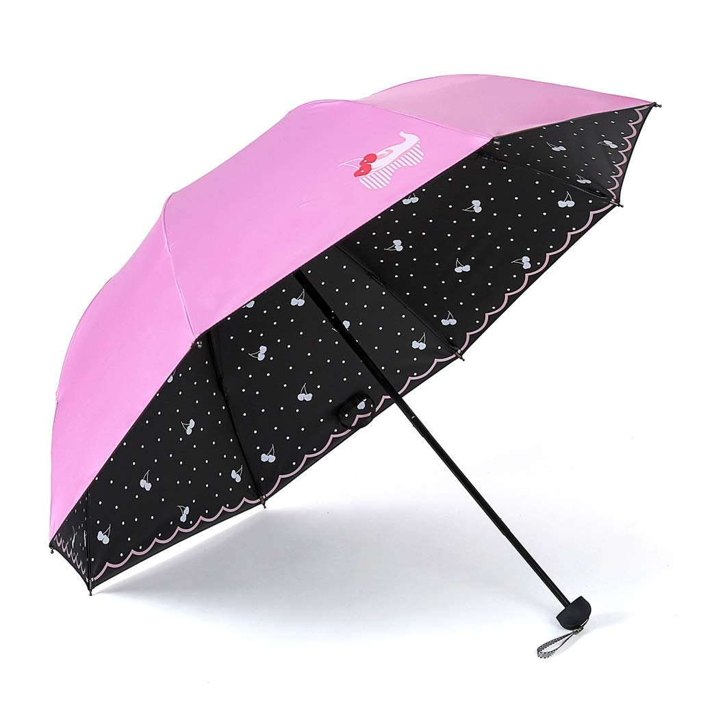 QWZ Travel Umbrella Umbrella Sunscreen Anti-ultraviolet Parasol Ultra Light Portable Three Fold Sunny Umbrella Two Windproof Compact Umbrella (Color : Rose red)