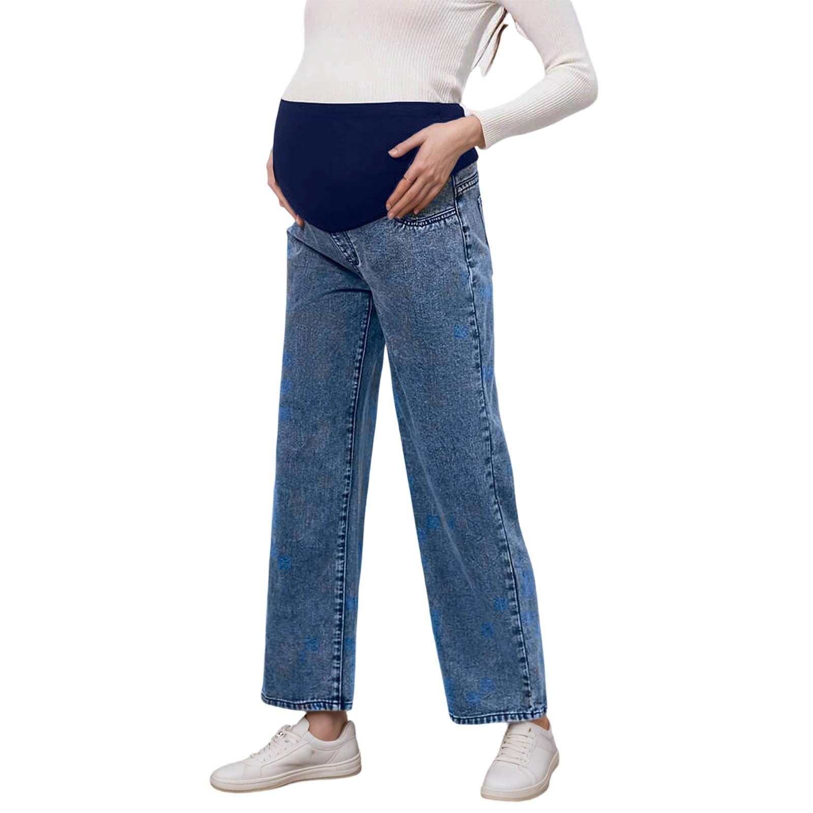Generisch Umstandshose Jeans mit Taschen Bauchband Umstandsjeans Schwangerschaftshose Stretch Schwangerschaftshosen Weites Bein： Maternity Clothing High Waist Jeanshosen für Schwangere