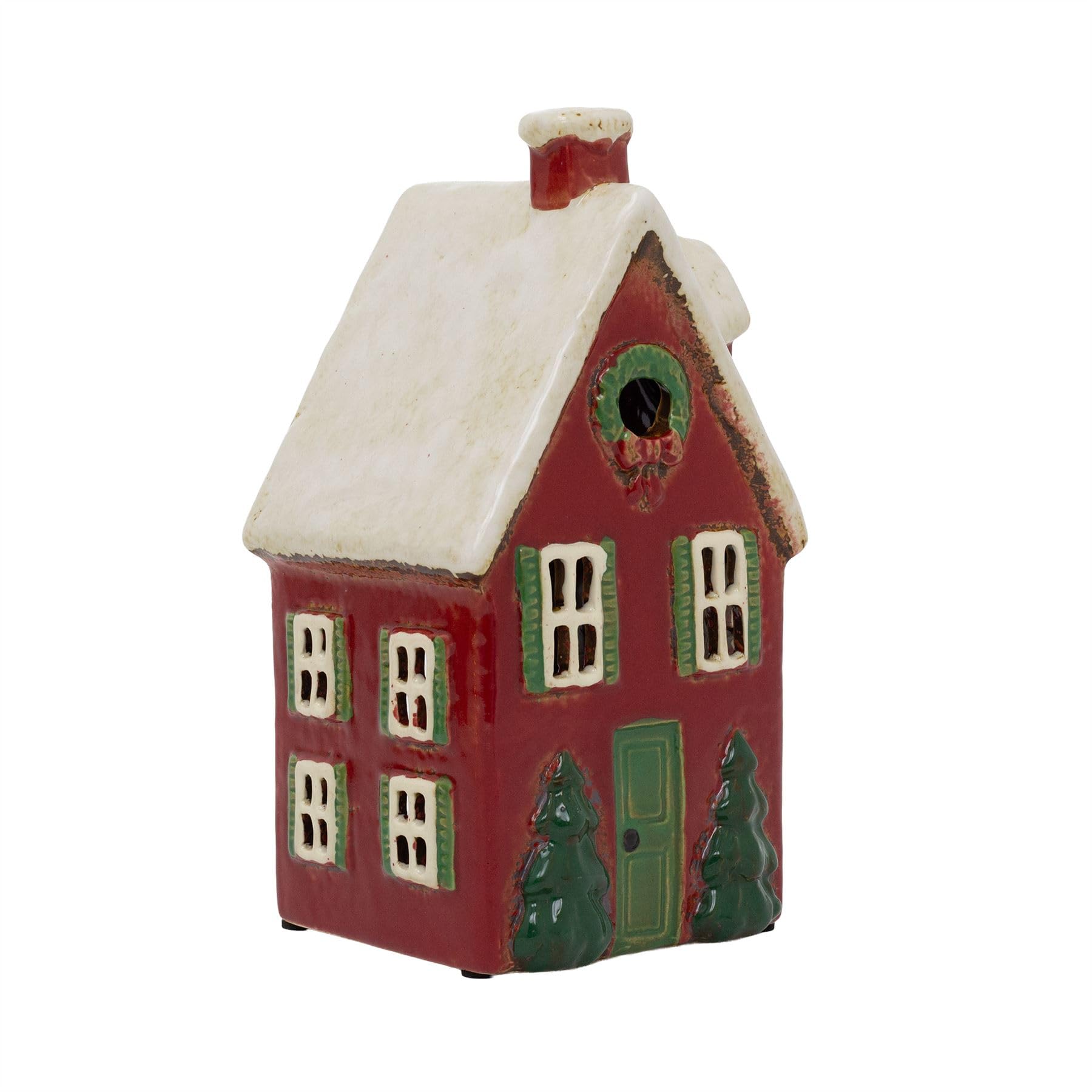 Carousel Home Red Ceramic Christmas Church Tealight Holder | Festive Candle Holder Christmas Cottage Ornament - 22Cm