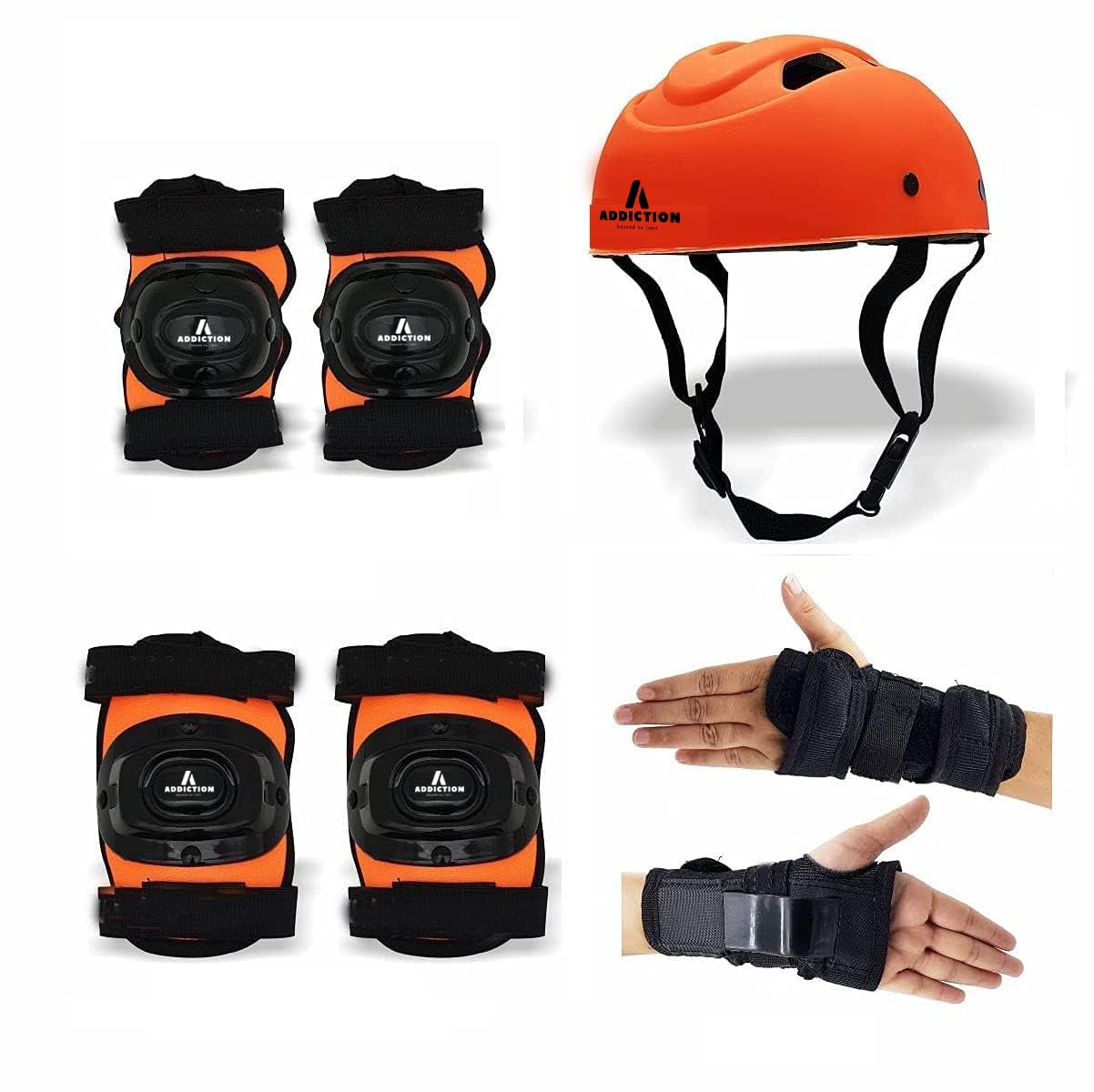 Addiction Protective Skating kit for 5-12 Year Skating Elbow Guard 7 pc Protective kit (Orange) (B0CTTMWXJT) Amazon Price History, Amazon Price Tracker
