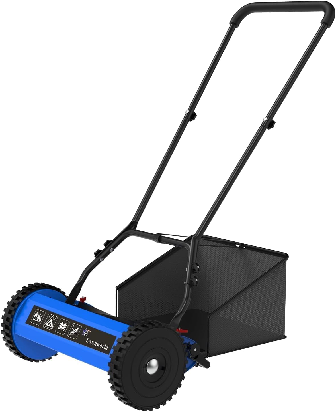 Photo 1 of Lawnworld 16-Inch Reel Lawn Mower with Grass Catcher and Tool-Free Blade Adjustment, 5-Blade Manual Push Lawn Mower, 5-Position Height Adjustable