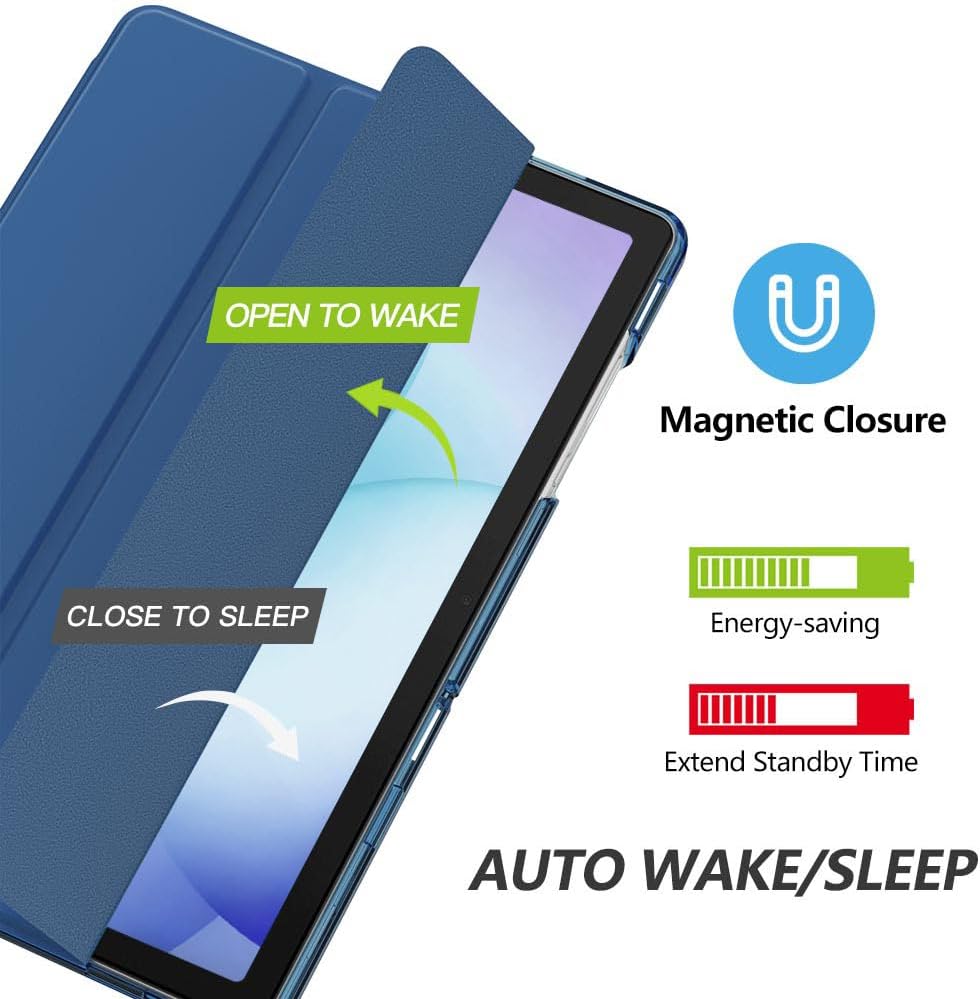 MoKo for Samsung Galaxy Tab A11 Plus / A11+ Case 11 Inch 2026, Galaxy Tab A9 Plus / A9+ Case 11 Inch 2024, Slim Stand Hard PC Translucent Back Shell Smart Cover, Auto Wake/Sleep, Sea Blue