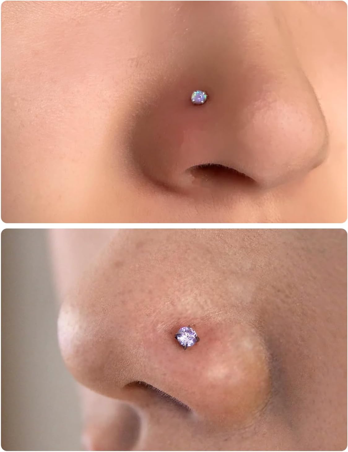 18G 20G Nose Rings Studs Piercing Jewelry for Women 316L Surgical Stainless Steel L Shaped Screw Straight Opal CZ Nose Rings Studs Hypoallergenic Nostril Piercing Jewelry for Women Men 15Pcs - Image 6