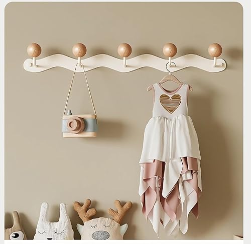 Miniatura 9 de Nolbiph Ganchos para colgar en la pared, estante de metal impermeable con rieles de haya maciza natural para abrigos, bufandas, bolsos, tazas,