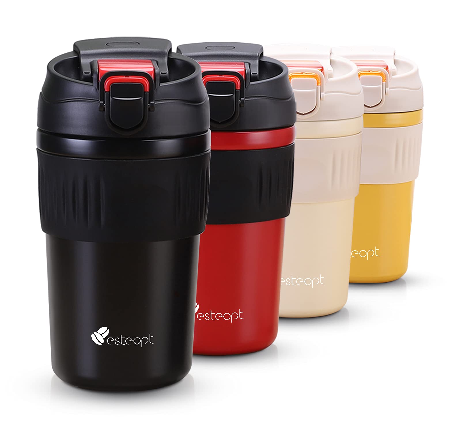 Esteopt Coffee Cup, Insulated Coffee Cup with Leakproof Lid, Non-Slip Vacuum Reusable Stainless Steel Eco-Friendly Travel Office Mug for Hot and Cold Water Coffee and Tea