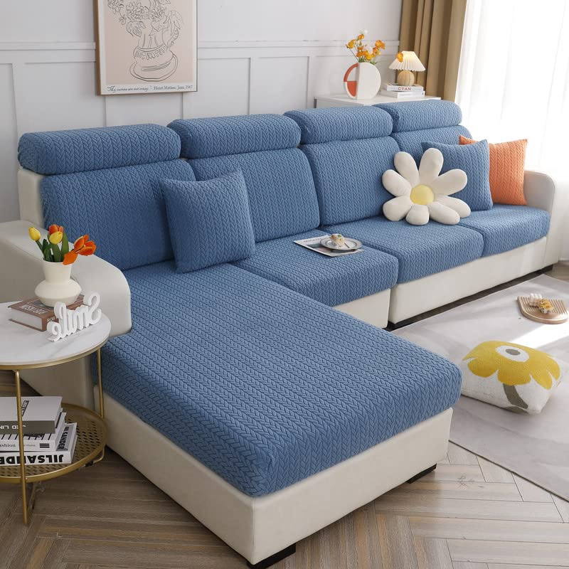 Universal Stretch Sofa Slipcovers - L Shape Couch Seat Cover, Soft Sofa Seat Cushion Protector Covers (Blue Wheat)