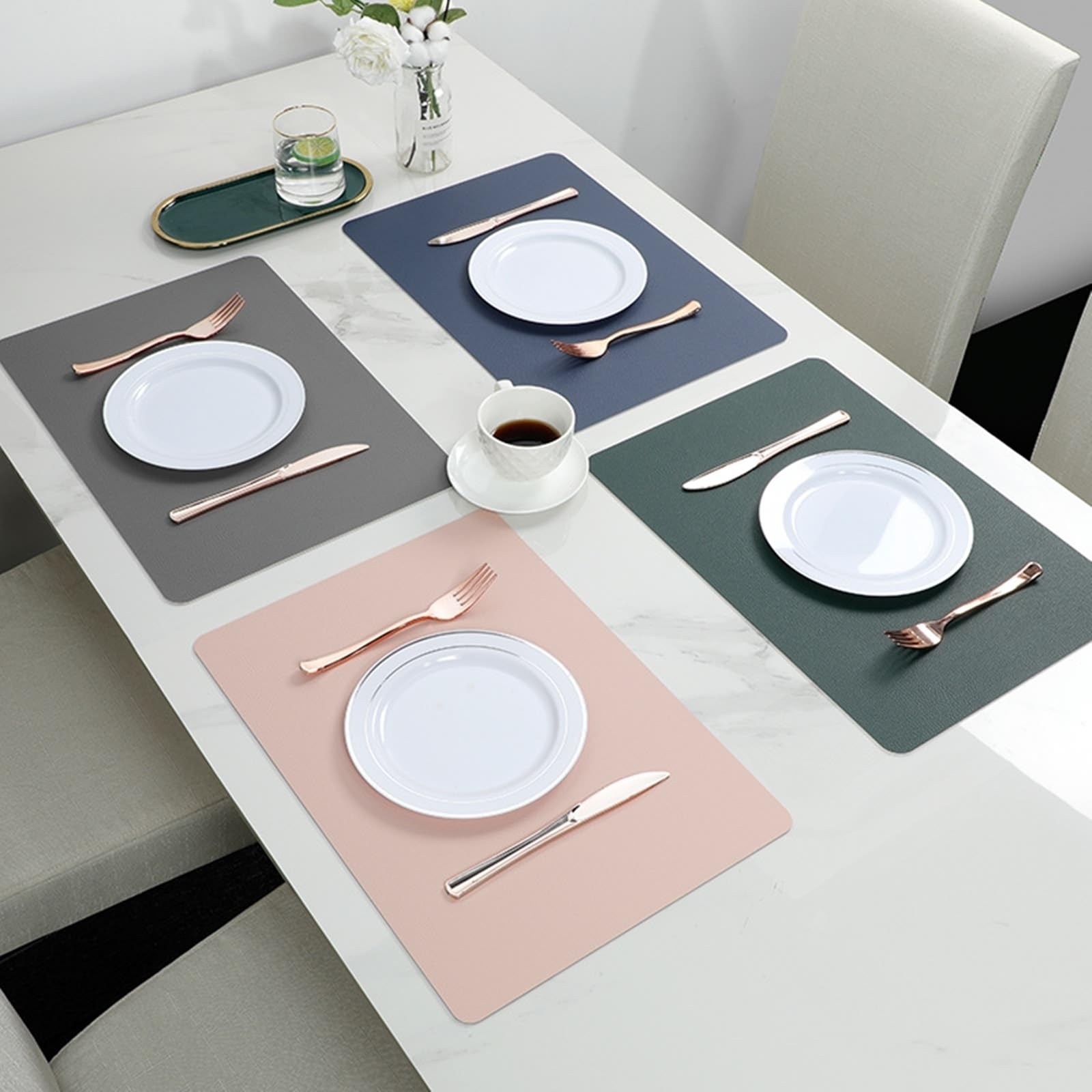 Lot de 6 sets de table vert-beige réversibles aspect uni bicolore 30 x 43 cm pour cuisine et salle à manger