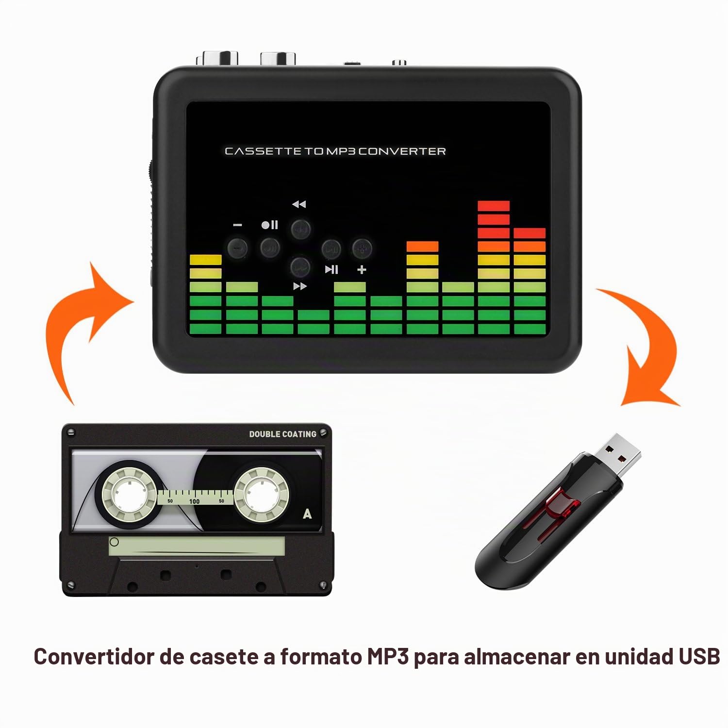 Reproductor de Cassette Portátil, Convertidor de Cassette a MP3,Retro Inverso Automático con Auriculares,Grabadora Cassette Directamente a la Unidad Flash USB/no Necesita PC