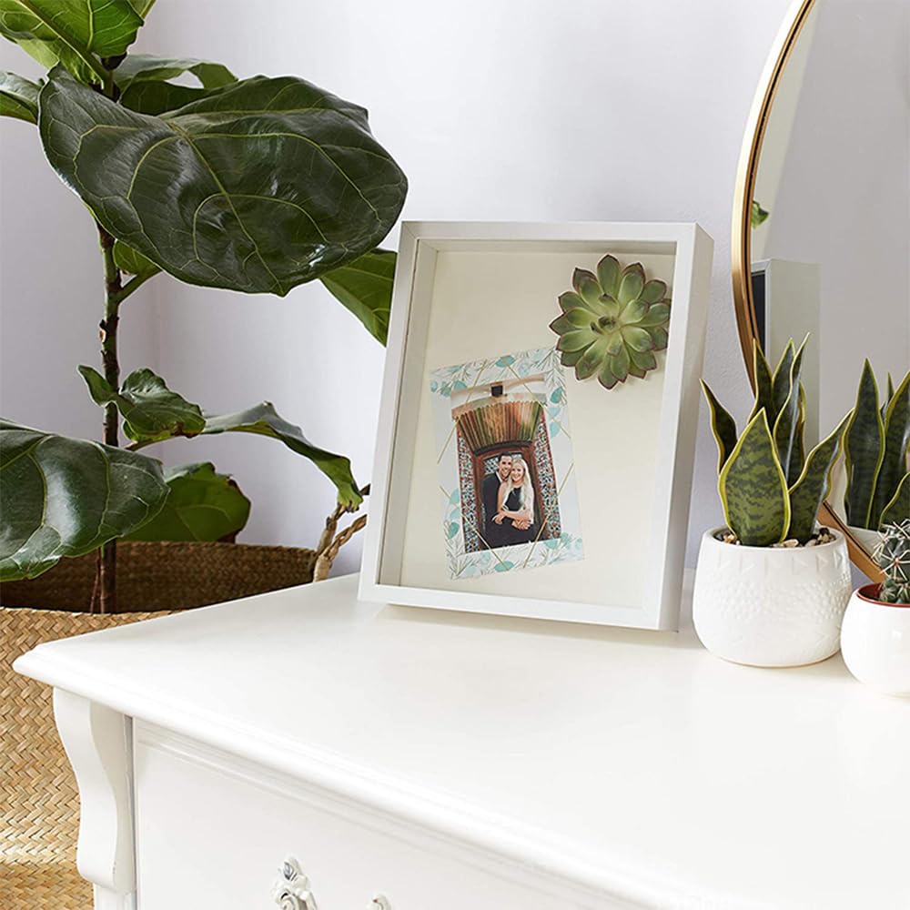 Cornice Portafoto 3D 25x25 Cm Bianca | Shadow Box Profonda In Legno | Esposizione Per Medaglie, Fiori E Oggetti | Da Tavolo O Parete